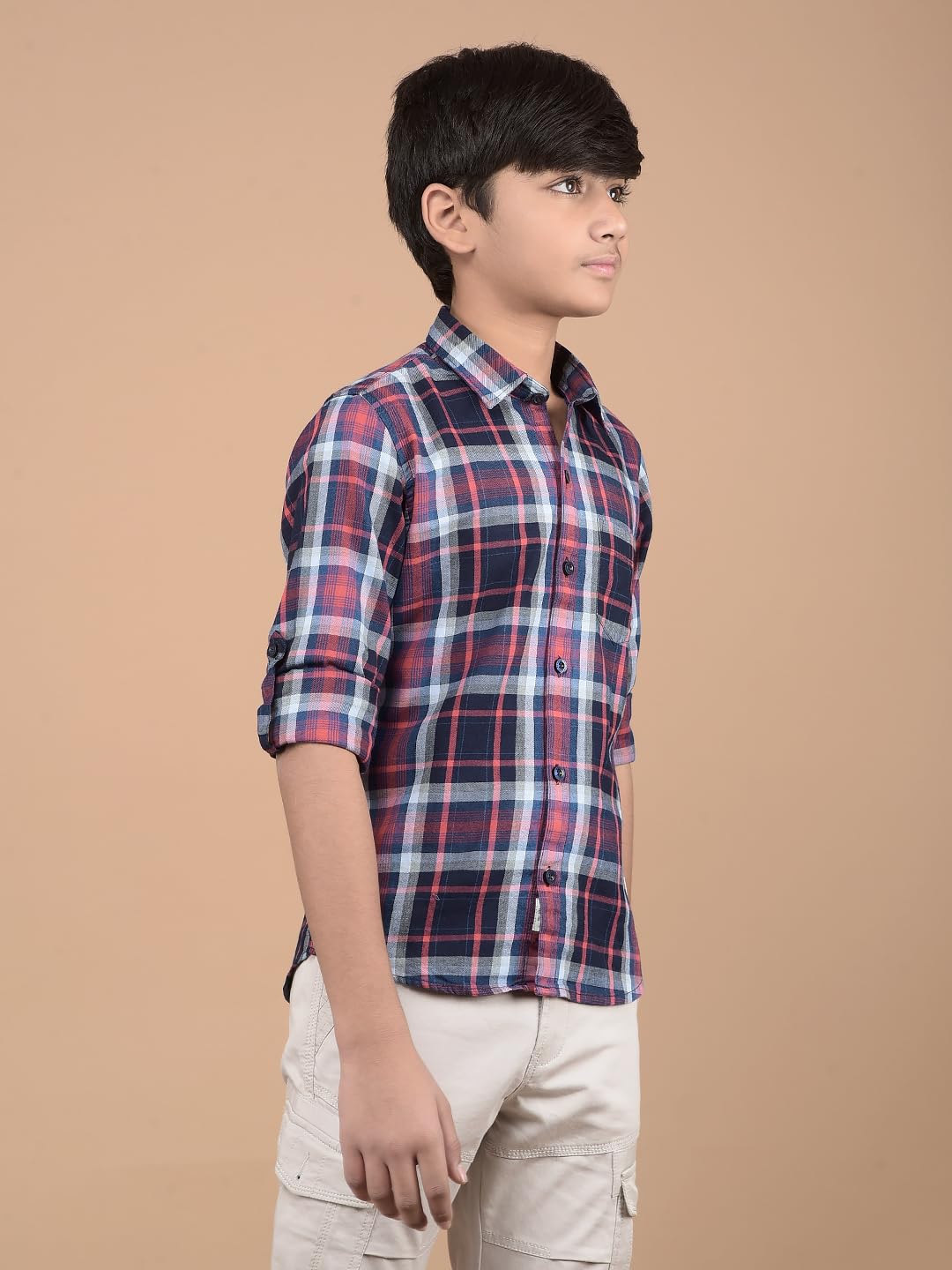 Crimsoune Club Boy's Red Checked Button Down Collar 100% Cotton Shirt (7-8Y) 1