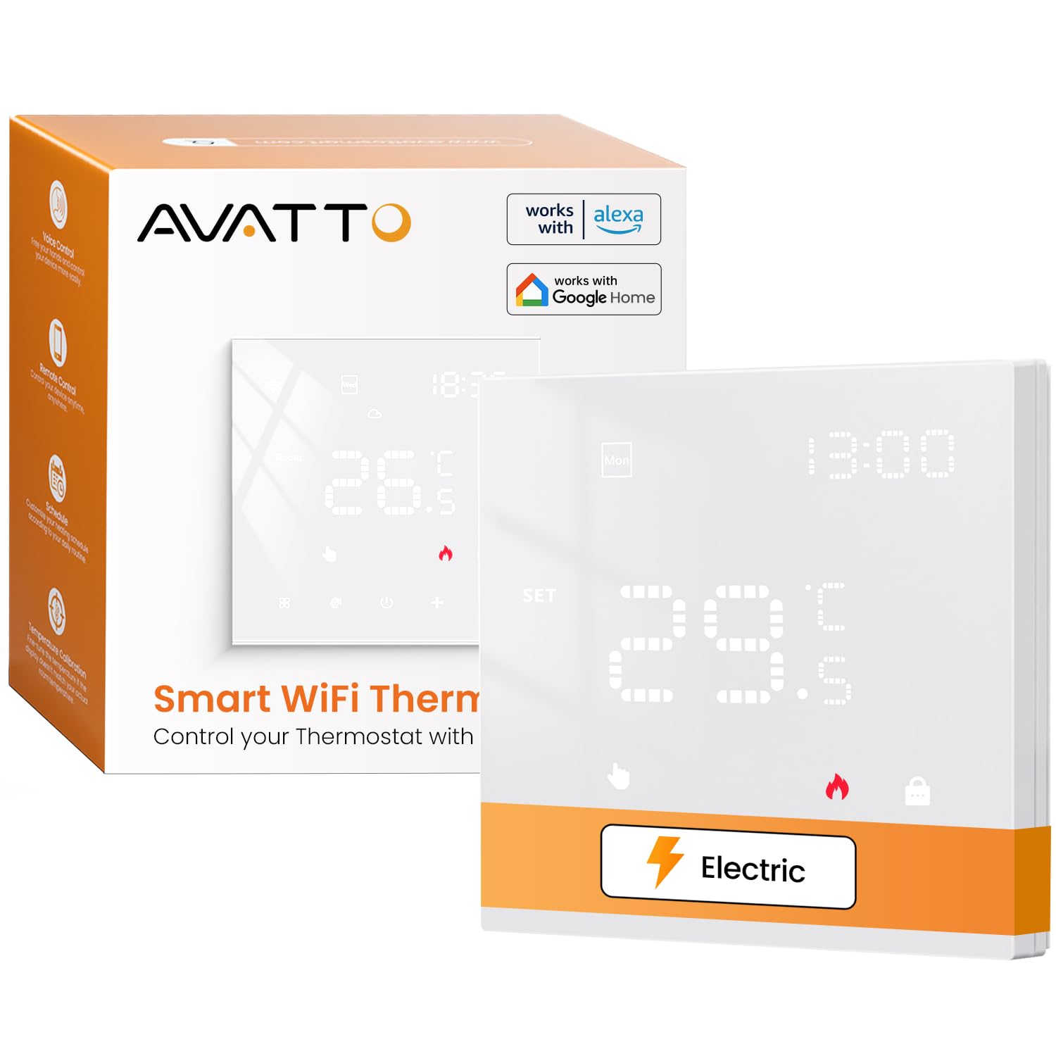 AVATTO Termostat do elektrycznego ogrzewania podłogowego, inteligentny termostat WiFi, programowalny, termostat pokojowy, kompatybilny z Alexa, Google Home i aplikacją Smart Life, pilot zdalnego