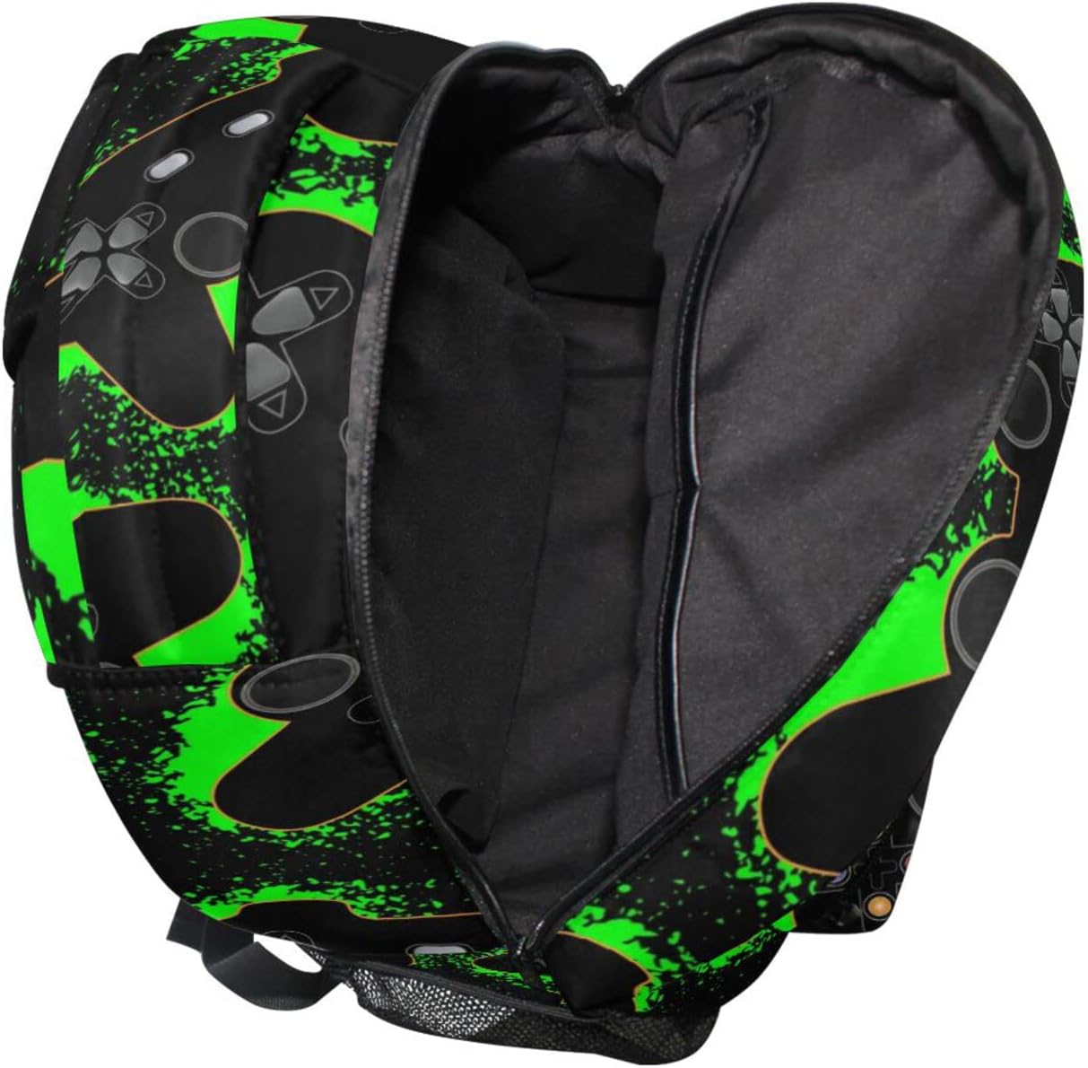 Black Green Video Game Boys Girls Kids School Backpacks Bookbag, Elementary School Bag Travel Backpack Daypack