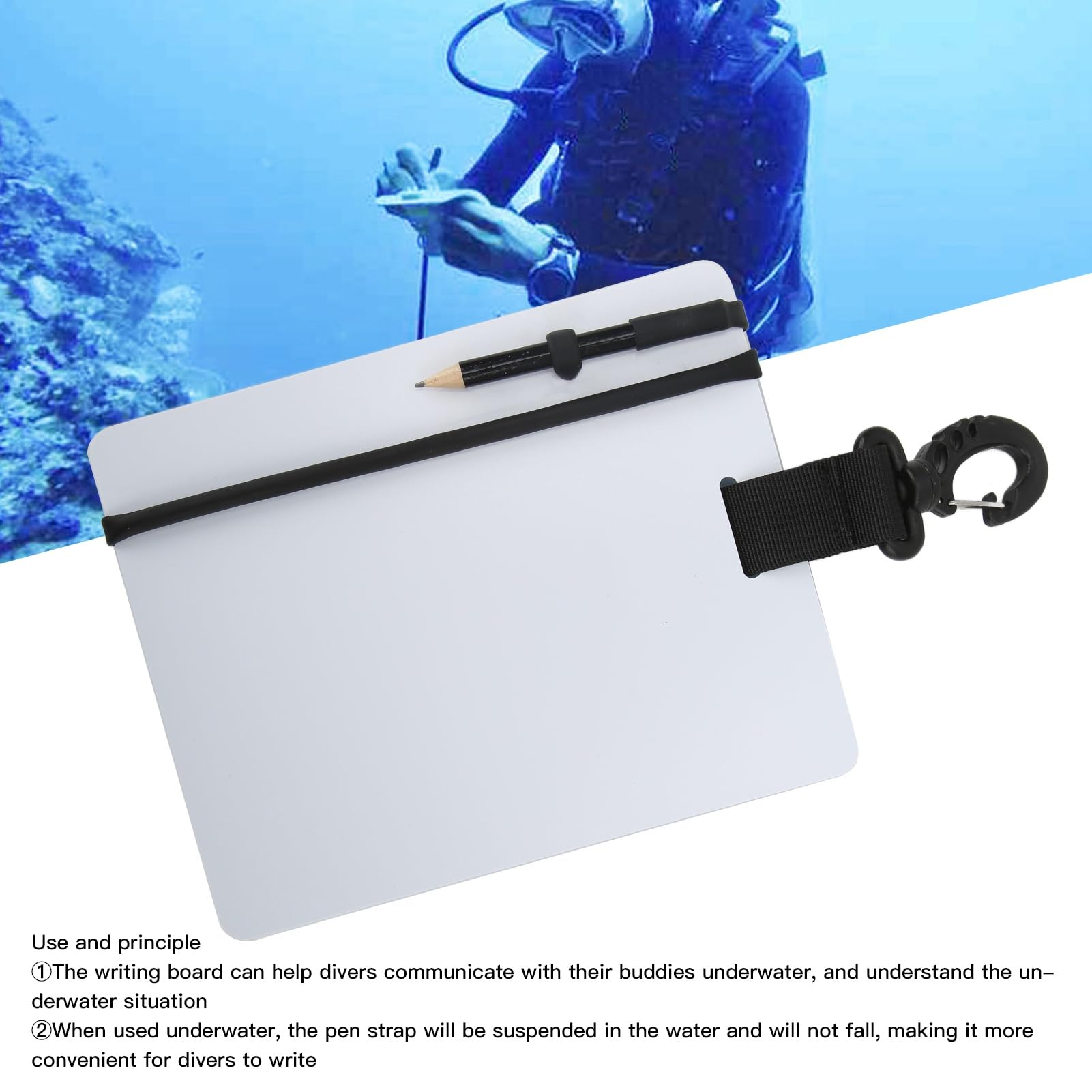 Diving Writing Board, Underwater Dive Slate with Pencil, Durable Writing Surface Wrist Writing Dive Slate for Scuba Diving Communication