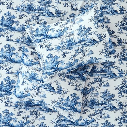 Image of Modern Threads 8-Piece Printed Complete Bed Set - Shaya Toile Design, Ultra-Soft Microfiber, Includes Sheets, Pillowcases, and Comforter, California King