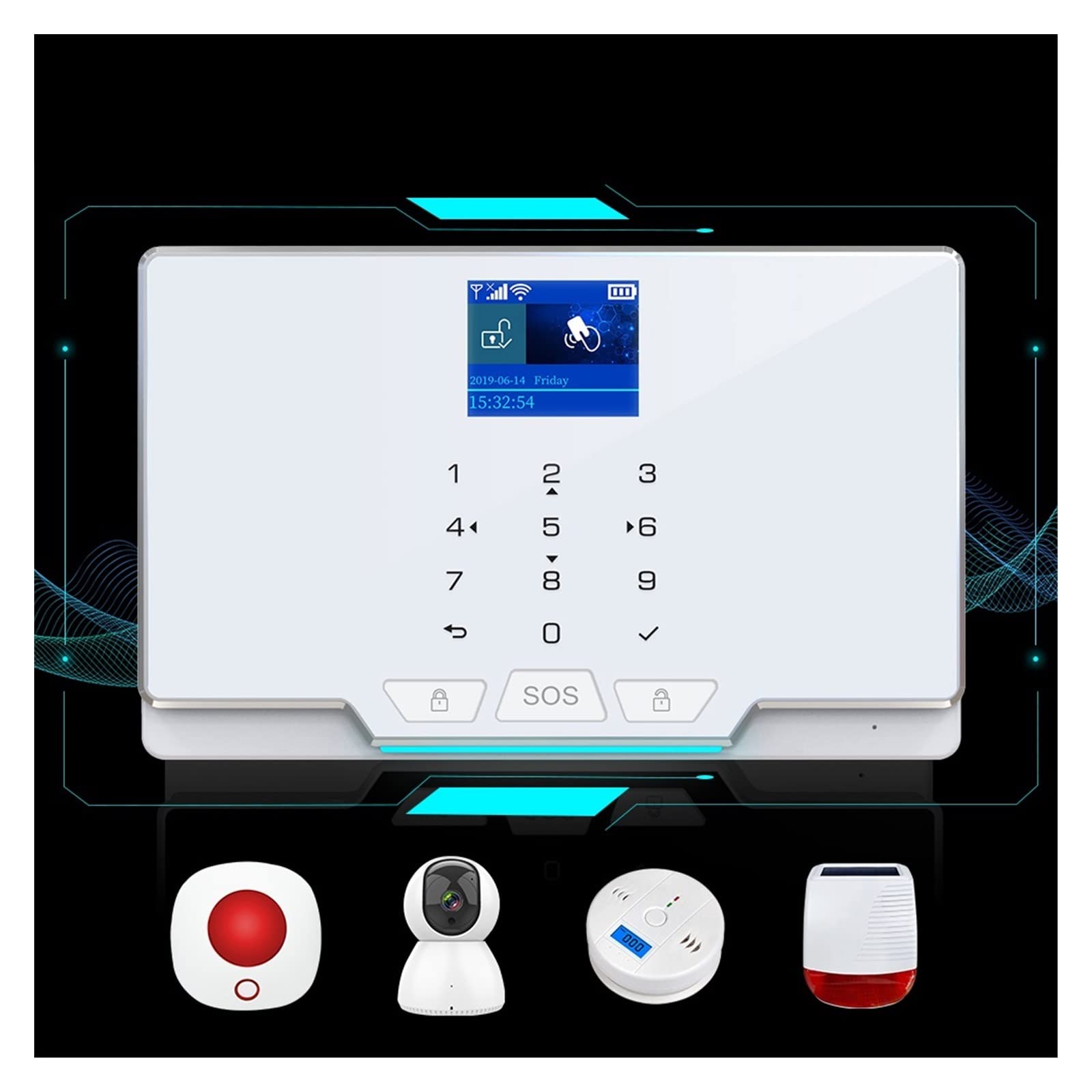 G20 WiFi gsm Sistema de Alarma de Seguridad Tuya Smart Wireless Wireless Wired Home Kits de protección de Ladrones con el hogar con IP Sirena de luz de la cámara(ZONAN-C23-64G-card)