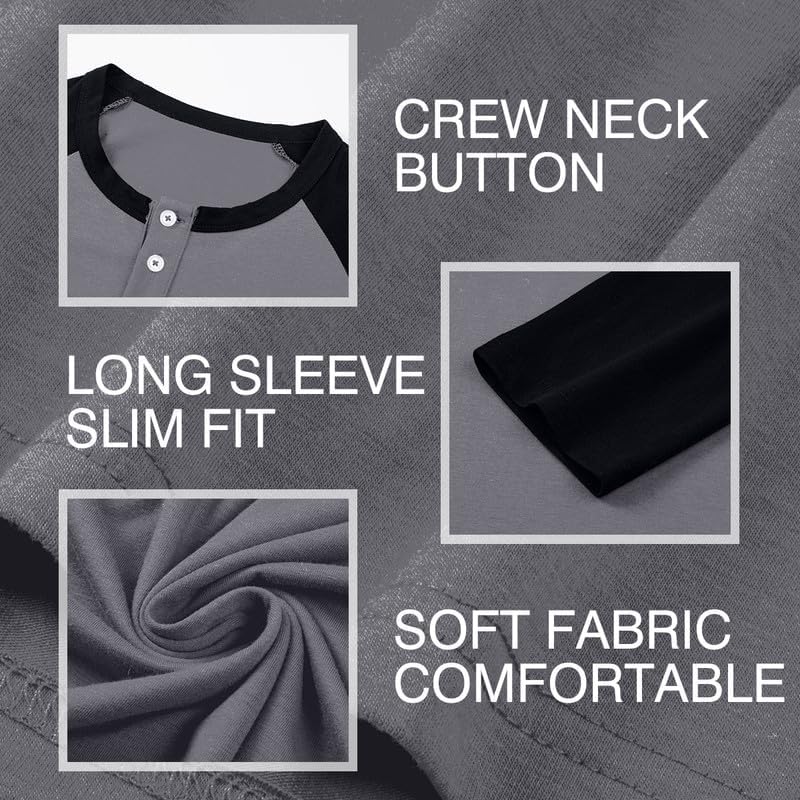Men's Henley Shirt Fall Crewneck Color Block Slim Fit Long Sleeve T Shirts Button Up Tees - Image 4
