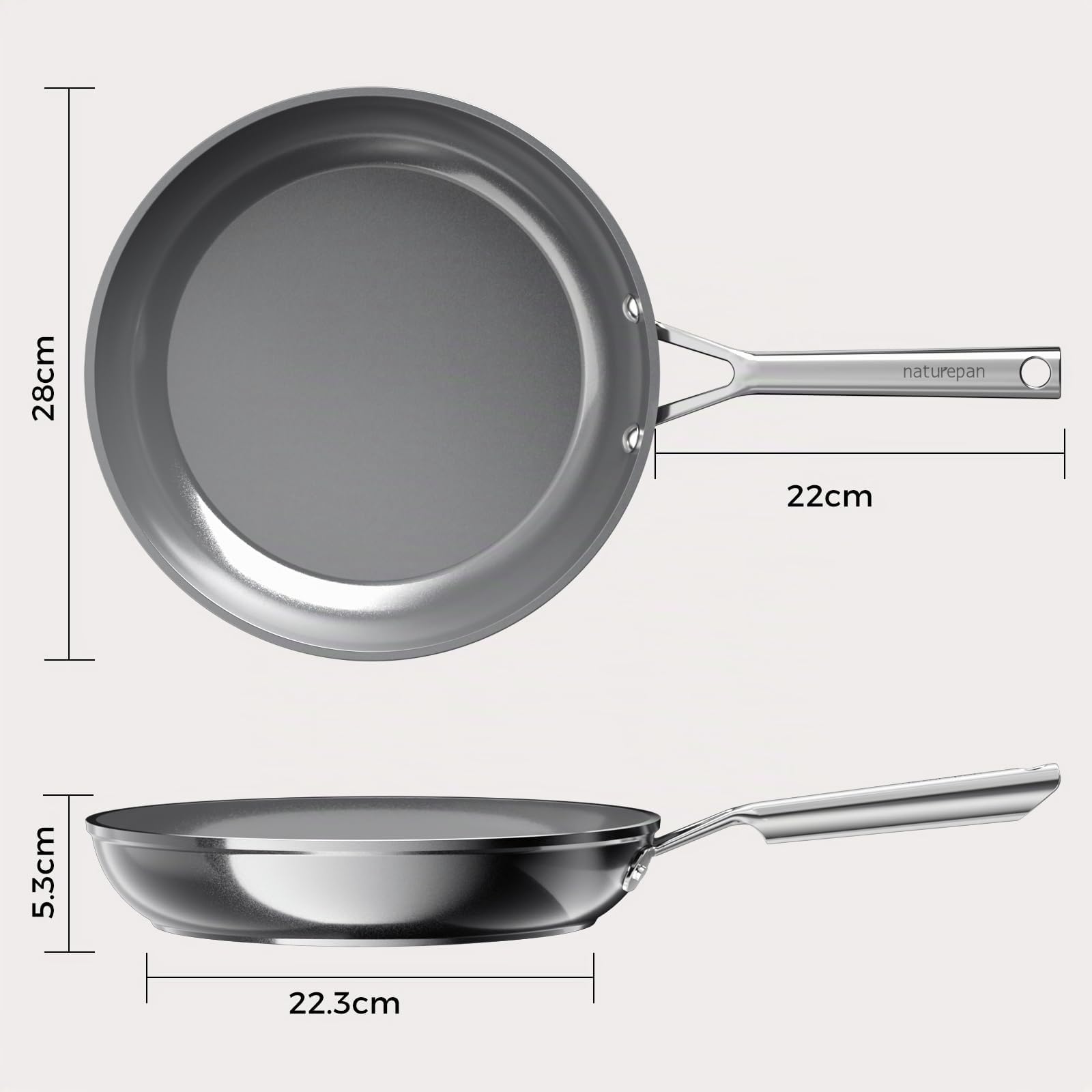 DiamondTitan Sartén Cerámica 28 cm, Antiadherente para Todas Cocinas, Sin PTFE PFAS PFOA, Aptas para Horno, Lavavajillas con Mango que Permanece Frío (Gris)
