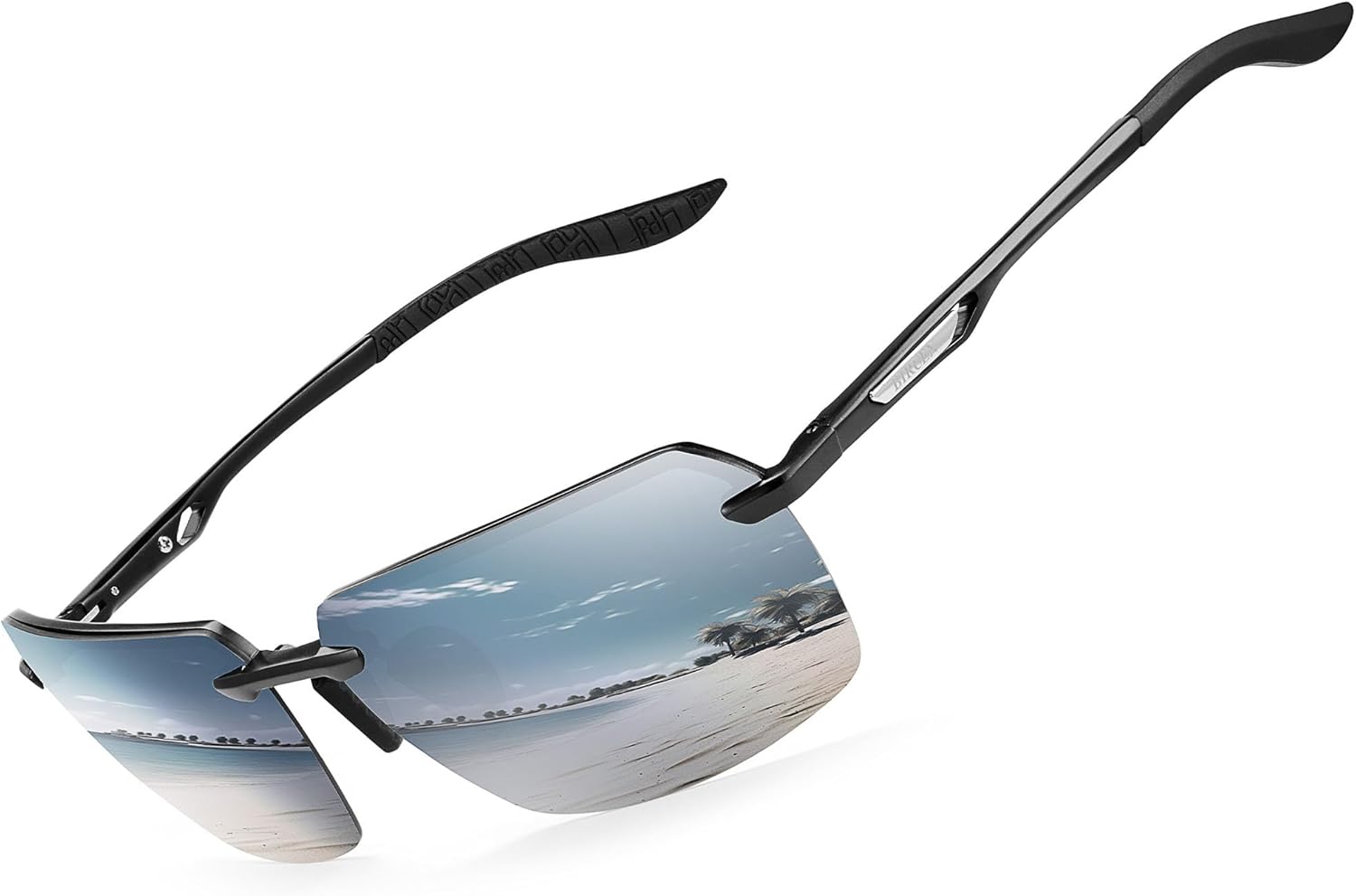 BIRCEN Mens Polarized Sunglasses for Driving: Rimless UV Protection Sun Glasses with Al-Mg Frame for Fishing Traveling Golf