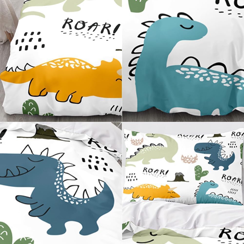 DASIAUTOEM Parure de lit Enfant 100x135 Parure de lit bébé complète pour lit bébé, Parure de lit Dinosaure, avec et Fermeture éclair intégrée, taie d'oreiller 60x40cm Literie en Microfibre