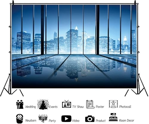 Miniatura 2 de Yeele Vista nocturna de la ciudad, telón de fondo de edificio de oficina, vista aérea de la ciudad, rascacielos, ventana de vidrio, paisaje de la