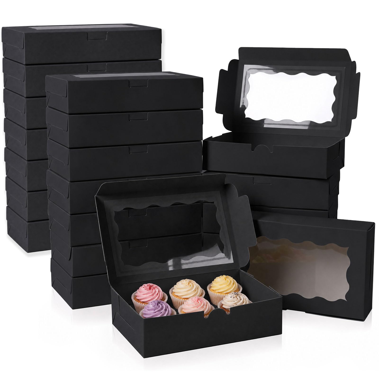 PUYUKO 25 Cupcake Boxes for Bakery with Window, Kraft Cake&Muffin Container