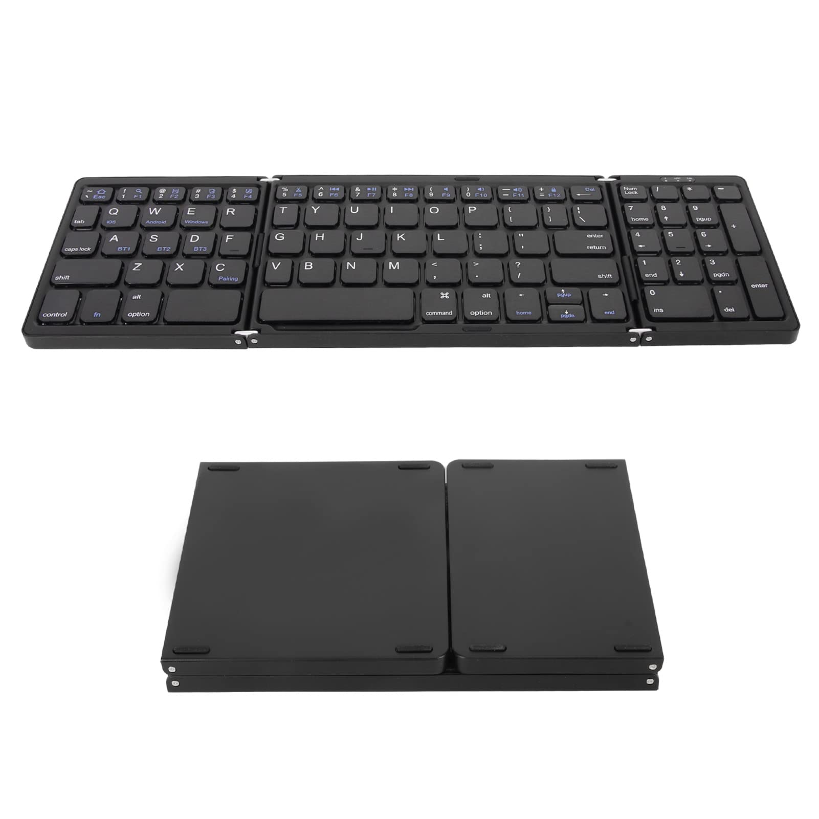 Yunseity Teclado Bluetooth Plegable, Teclado Inalámbrico Portátil Tridoblado con Teclado Numérico, Sincronización de Teclado Plegable de Bolsillo hasta 3 Dispositivos, para iOS Android
