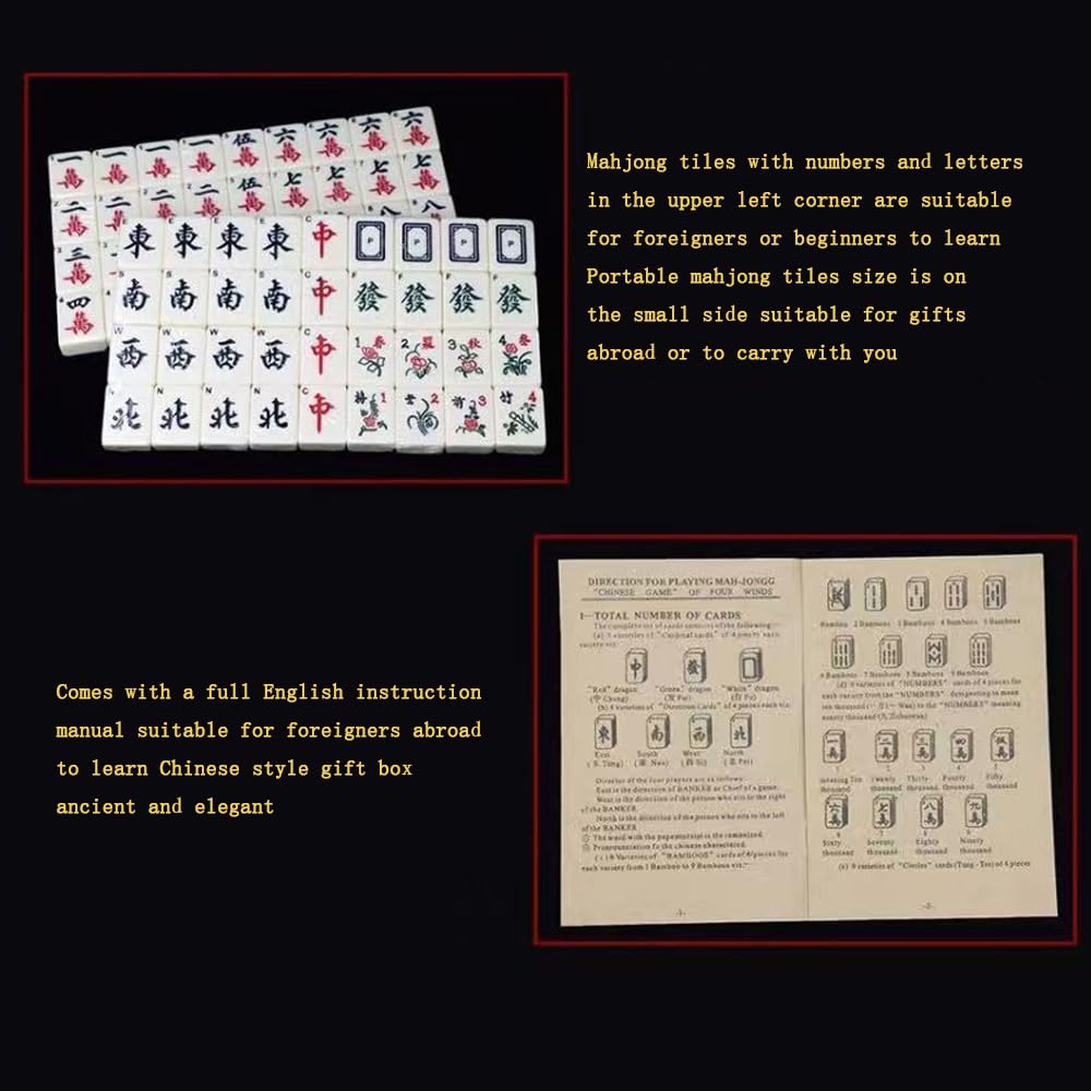 Mini chiński zestaw majong, 144 płytki mahjong, zestaw podróżny do zabawy, beżowy, antyczny garnitur mahjong, tradycyjna chińska gra