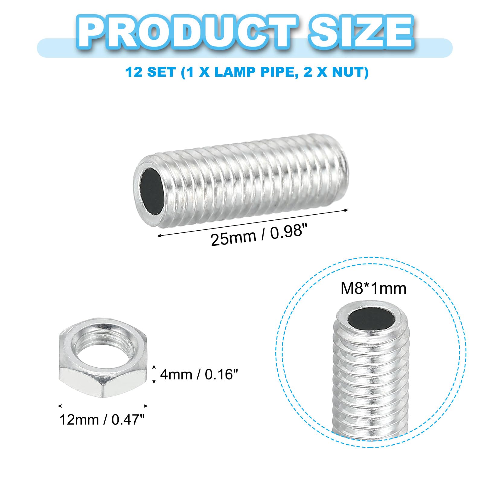 PATIKIL M8 Fine Thread Carbon Steel Lamp Pipe With Nut - Image 2
