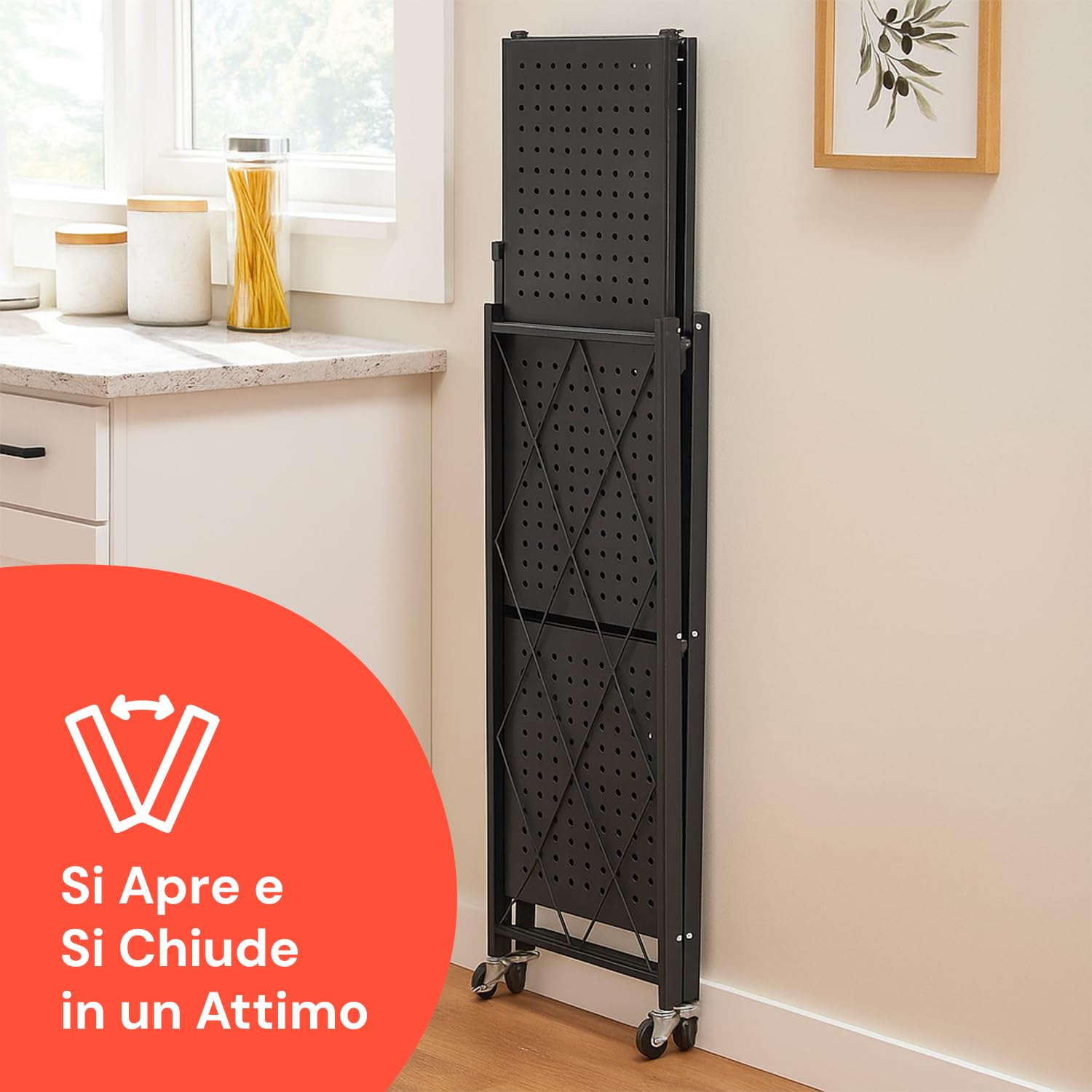 Avilia - Scaffale Richiudibile 3 Ripiani in Metallo Verniciato Nero, Stile Industriale Moderno, Pieghevole Senza Viti, Ideale per Casa, Ufficio, Cucina e Garage
