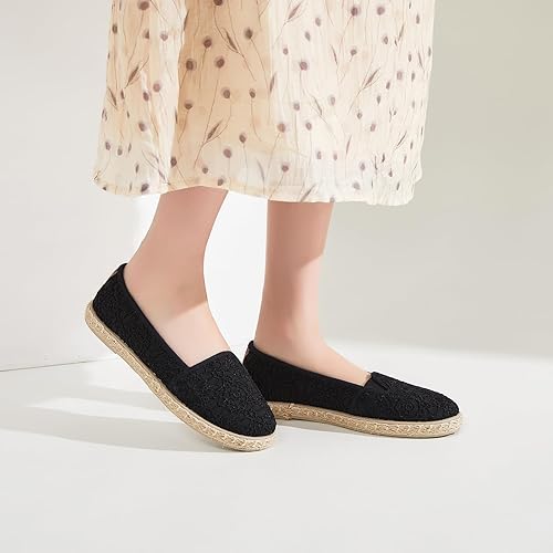 Miniatura 3 de BABUDOG Zapatos planos para mujer con bordado de flores, zapatos de ballet de encaje blanco, zapatos planos elegantes y cómodos