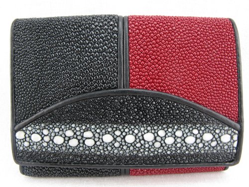 Genuine Row Diamond Stingray Skin Leather Trifold Wallet Black2