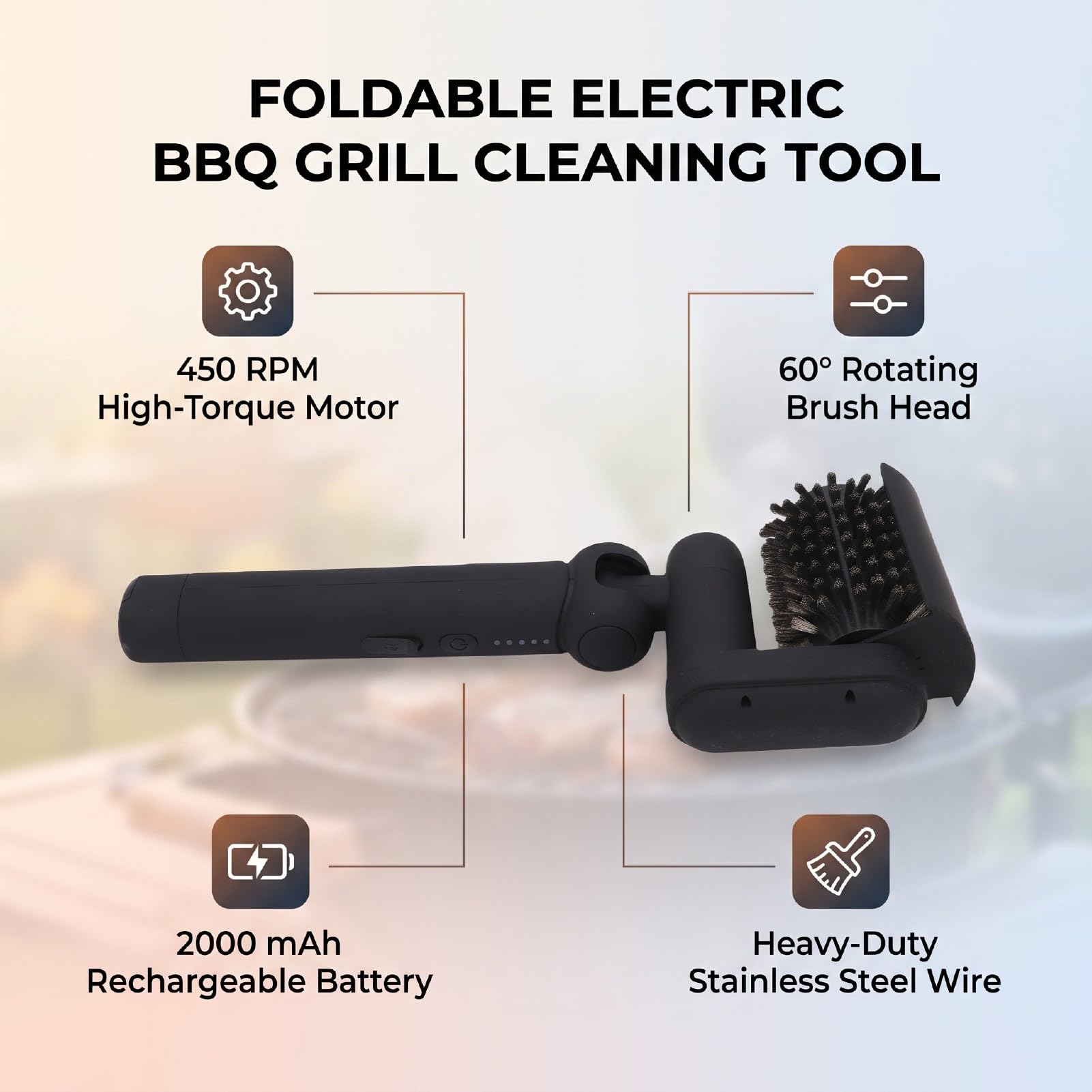Haofy Cepillo Eléctrico Plegable para Parrilla Recargable con Kit de Limpieza para Barbacoa