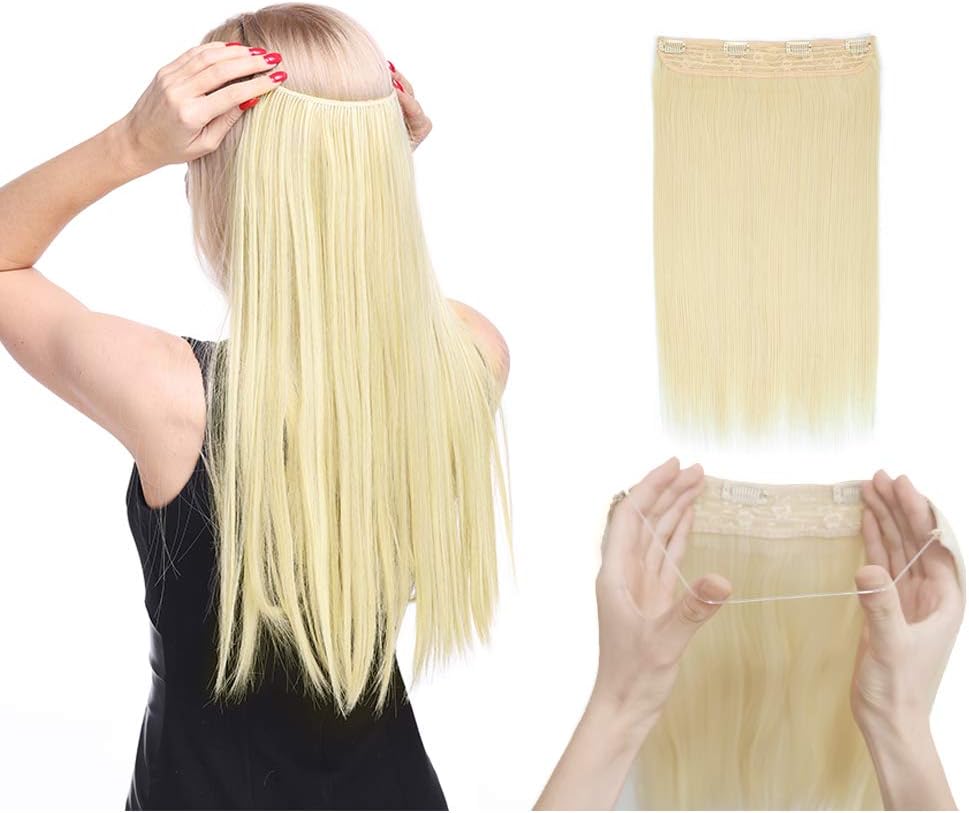 NAYOO16-20inch Straight Halo Hair Extension Synthetic Hair Pieces For Women Hairpiece Hidden Wire Crown Headband Heat Fiber (16 Inch, 613#)