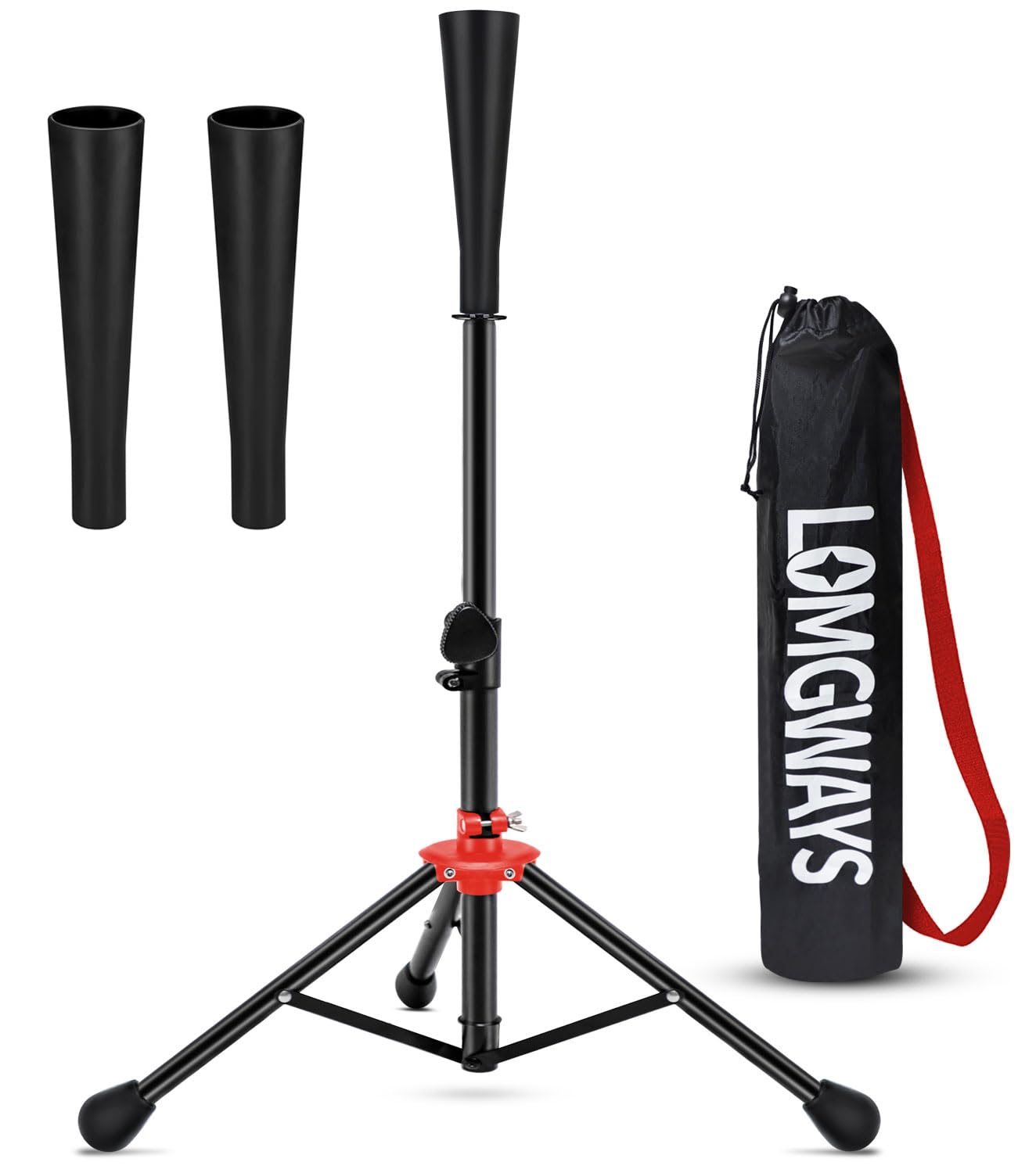 FDLS Baseball Batting tee for Adults and Youth Teens, Portable Tripod Stand Base Tee Easy Adjustable Height 26 to 39 inches for Hitting Training Practice, with 2 Rubber Tops & Carrying Bag