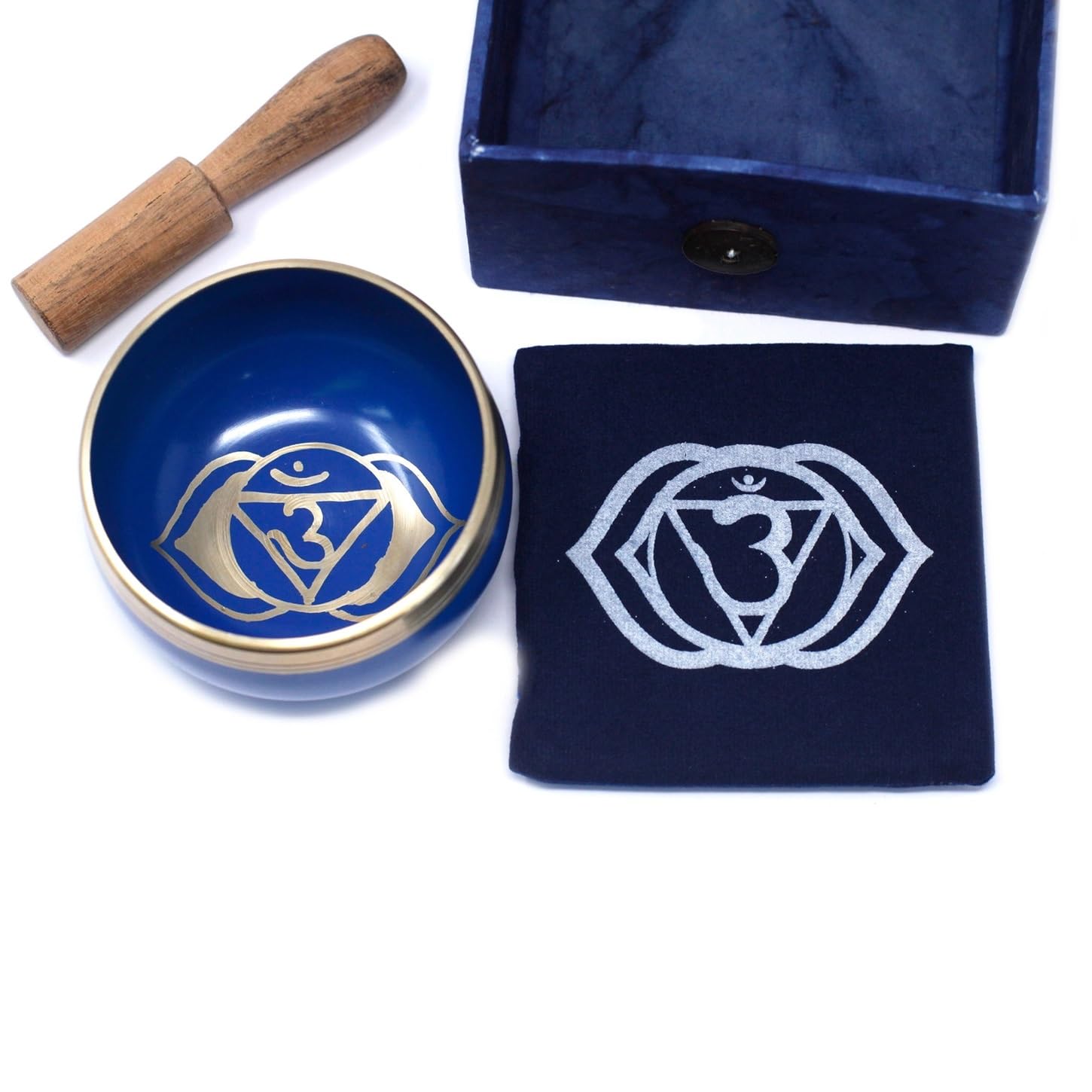 Chakra Singing Bowls with Wooden Striker & Cushion Gift Box Set, Third Eye Chakra, 8cm - Image 2