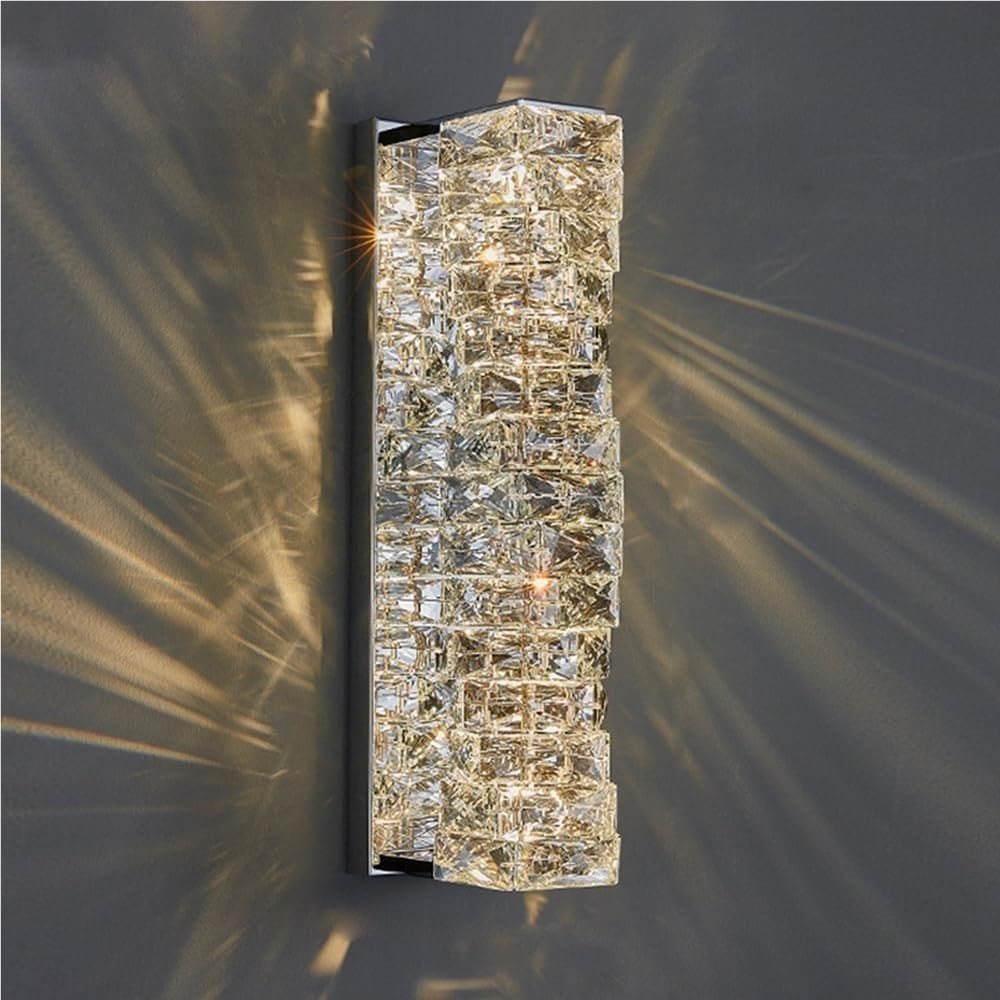 SXECAEPS Postmodern Home Decor Crystal Wall Sconce Stainless Steel Sconces Lamp Indoor Living Room Bedroom Vanity Wall-Mounted Light Fixture(Chrome,L)