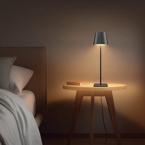 Miniatura 8 de Coinmit Paquete de 2 lámparas de mesa inalámbricas negras, 5500 mAh, luz de mesa alimentada por batería, 3 temperaturas de color, regulables,