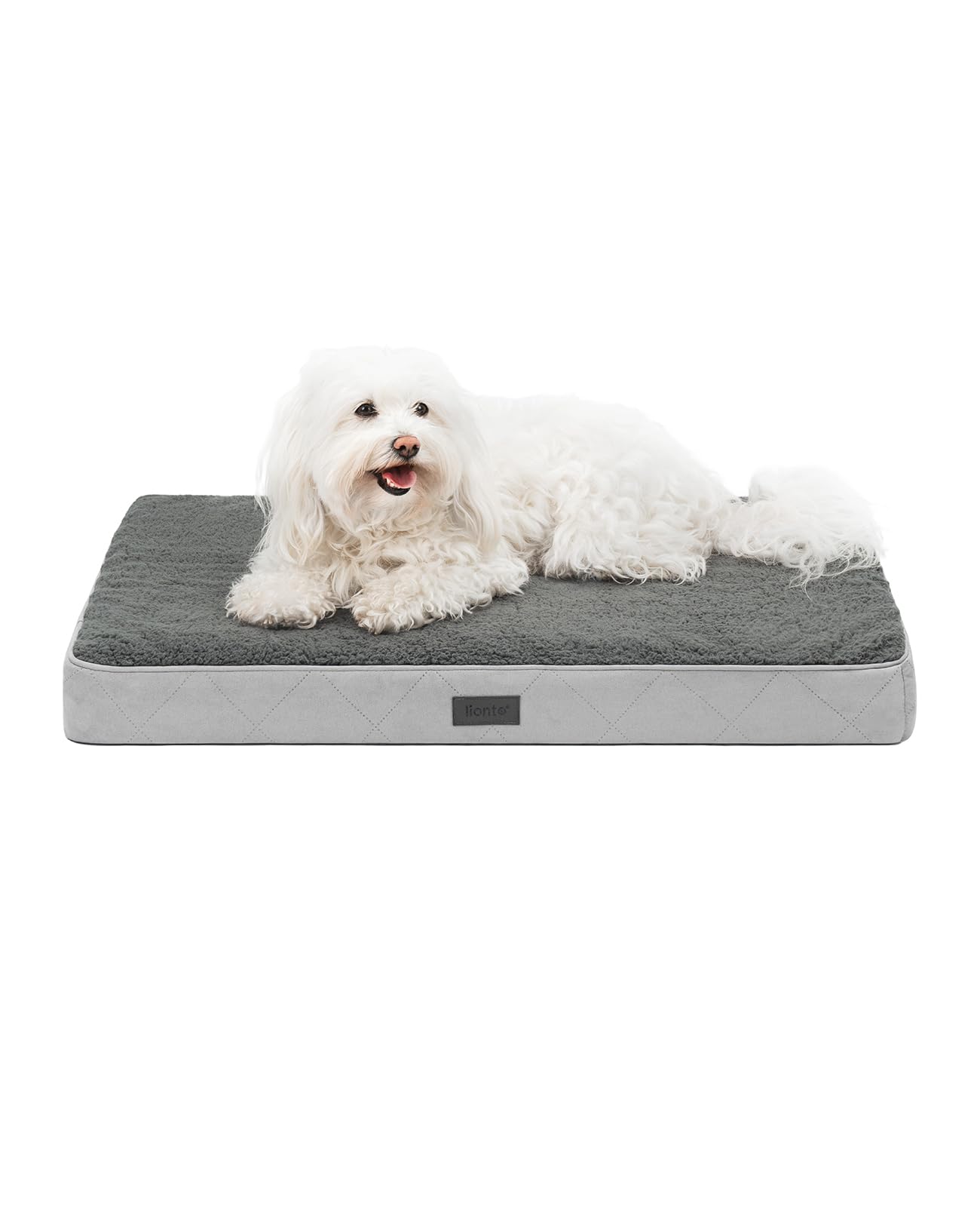 Lionto Orthopedic Dog Bed, 76 x 51 x 8 cm, Durable Cushion with Soft Plush, Washable, Non-Slip Cover, Waterproof, for Small and Large Breeds and Cats, Grey