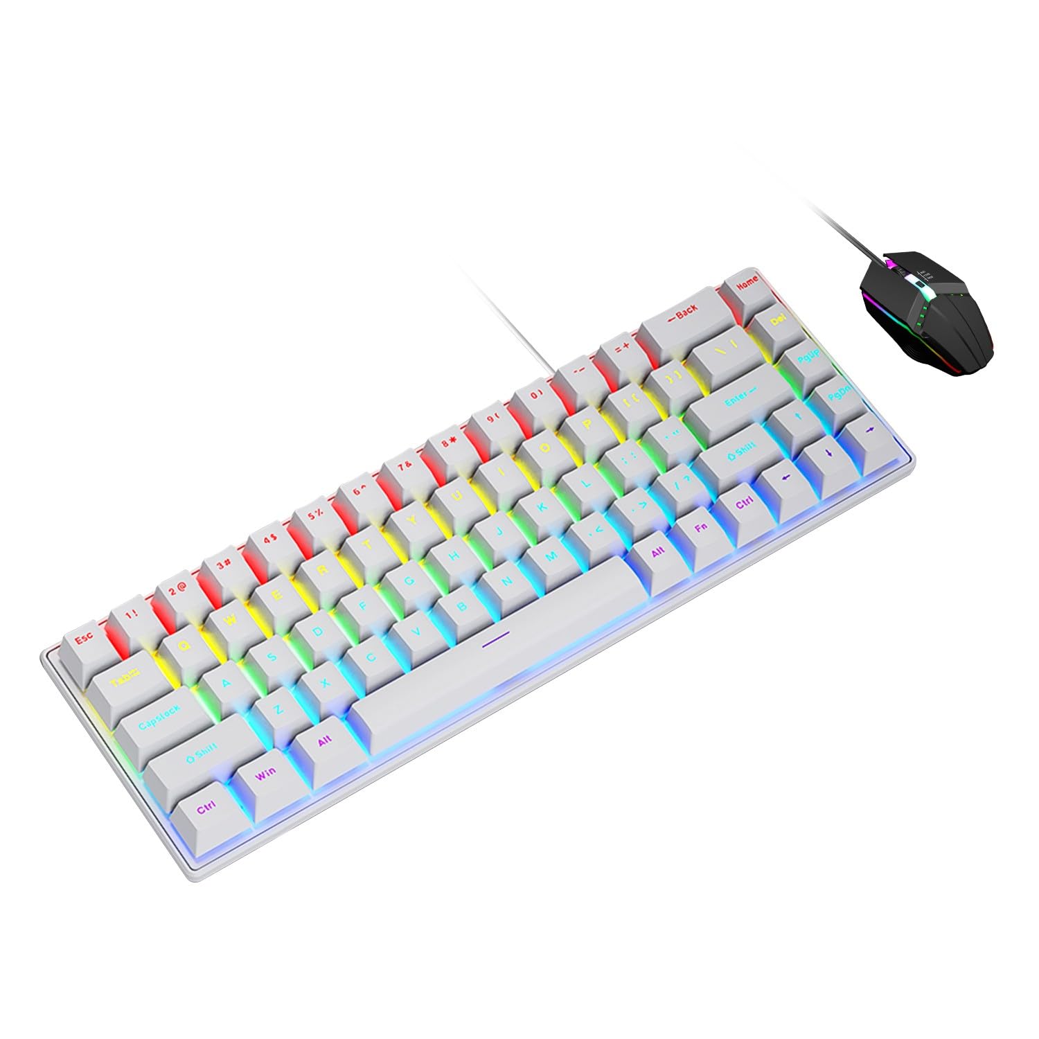 SaharaCase - Wired Gaming Keyboard Mouse Combo 68 Keys Anti-Ghosting Multi-Key RGB Backlight White