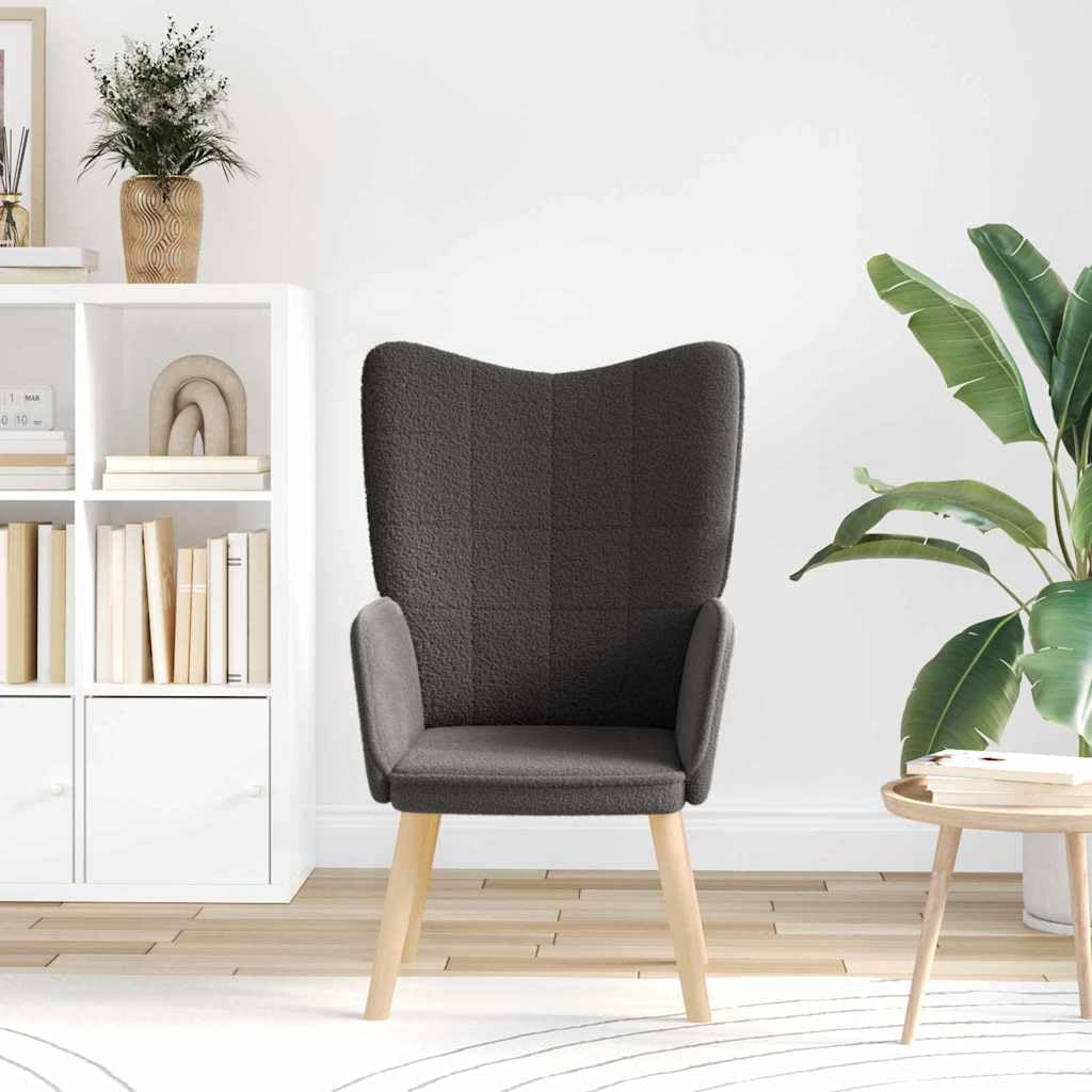 Fotel ciemnoszary, tkanina Sherpa, ergonomiczny fotel wypoczynkowy z nogami z litego drewna, tapicerowany fotel do salonu, sypialni i biura, 62 x 67 x 95,5 cm