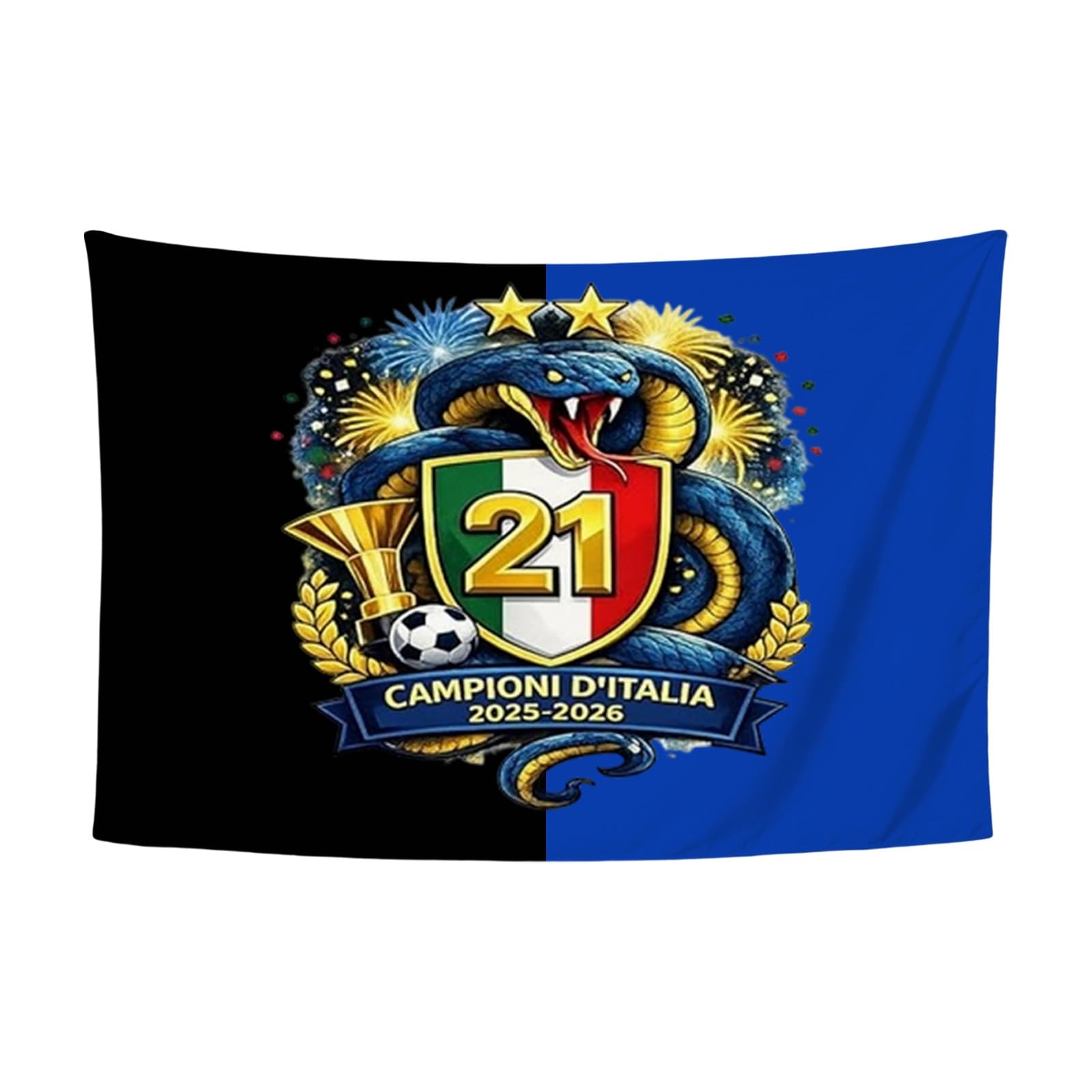 Bandiera Inter 21 Scudetto Neroazzurra Grande 90 * 150 cm - Stagione Scudetto 2025/26, Sciarpa Coperta per Tifosi, Dimensione 90x150 cm,scialle,Ideale per Stadio e Casa