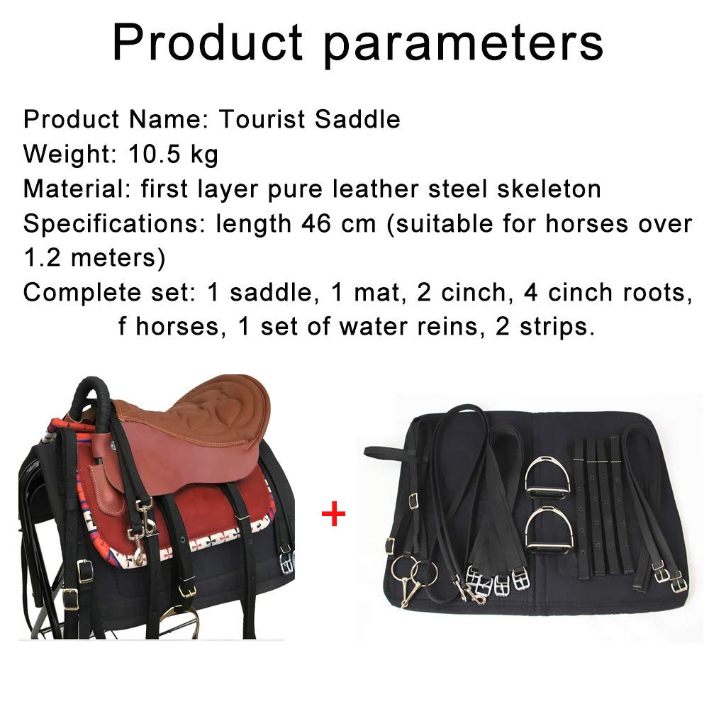 CLBING Cavallo da Sella Turisti con Maniglie con Sella in Cuoio Sella Esercito Sella Cavallo da Sella Completo Forniture Equestri,Brown