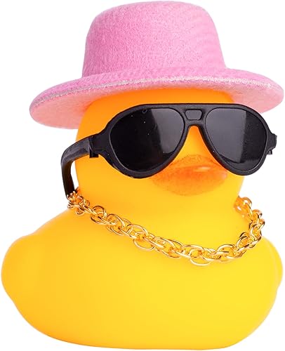 Adornos de pato de goma para tablero de automóvil, decoración de tablero de automóvil, accesorios de decoración con mini sombrero, collar de anillo