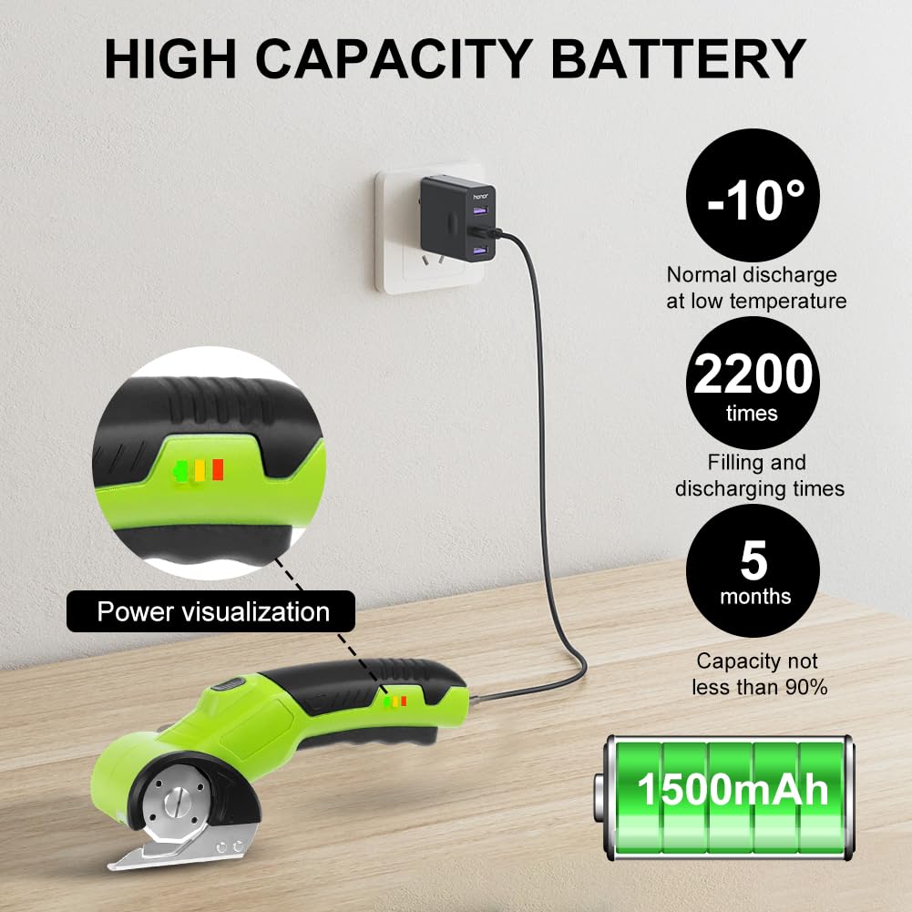 Cortador eléctrico inalámbrico de cartón, tijeras eléctricas de cartón, cortador rotatorio portátil con LED y bloqueo de seguridad