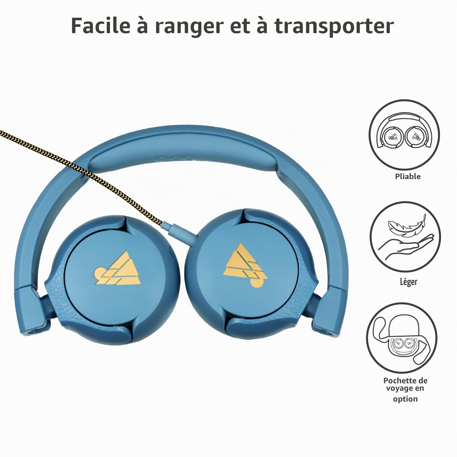 POGS Casque filaire pour enfants | The Elephant 2 | Casque réglable et durable pour enfants de 3 ans et plus | Limité à 85 dB, microphone | Casque sur-oreille | Fonction de partage de musique Câble