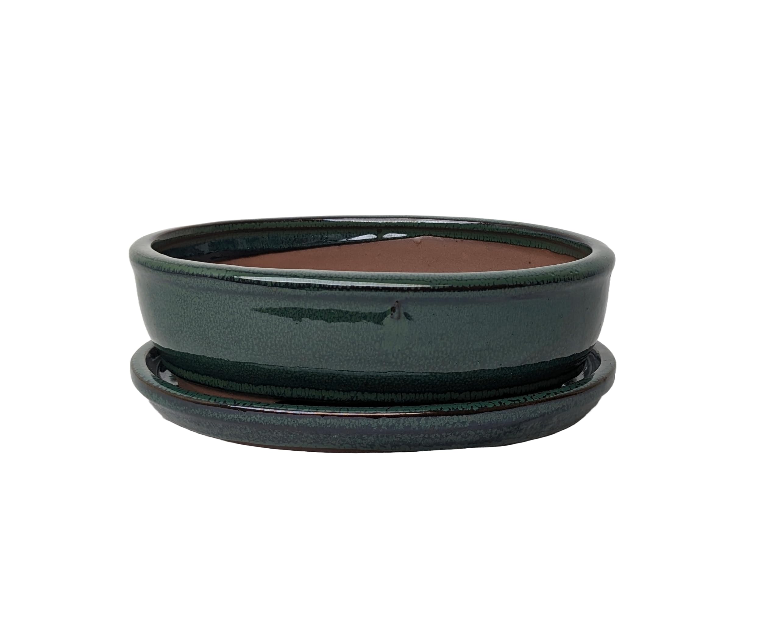 Glazed Ceramic Bonsai Pots with Matching Drip Trays (Bottle Green, 20cm) โ image 1