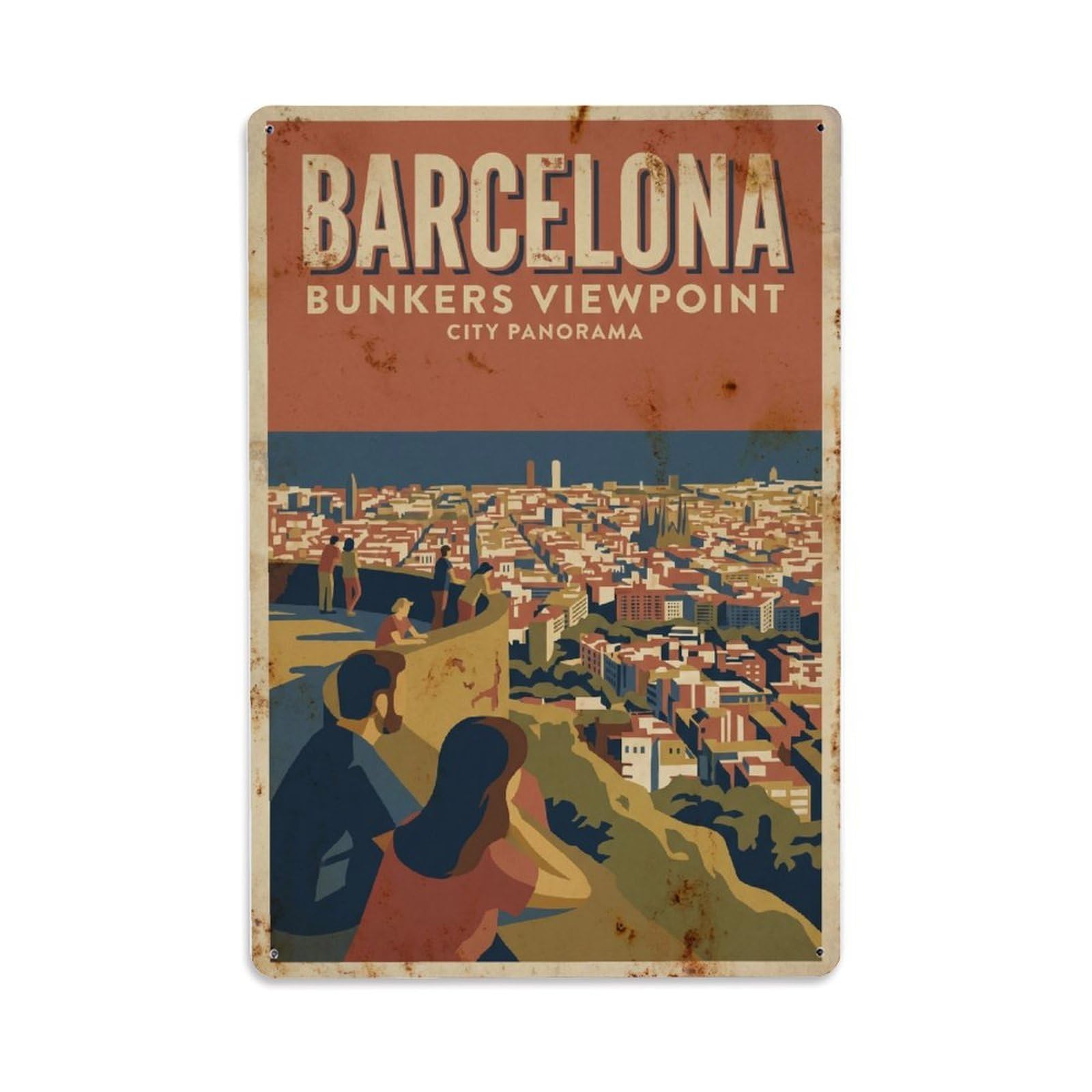 Vintage Travel Bunkers Spain Viewpoint Metal Tin Sign Plaque Wall Decor for Cafe, Club Bar, Office, Home Garden Metal Poster 8x12Inch