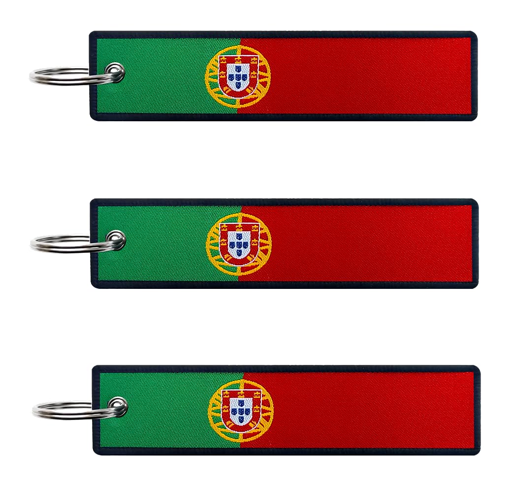 JAVD Portugal Flag Keychain Tag with Key Ring, Portugal, Medium