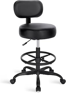 SUPERJARE Drafting Chair with Adjustable Backrest & Footrest, Thick Cushion Rolling Stool for Office, Kitchen, Bar, Shop - All Black