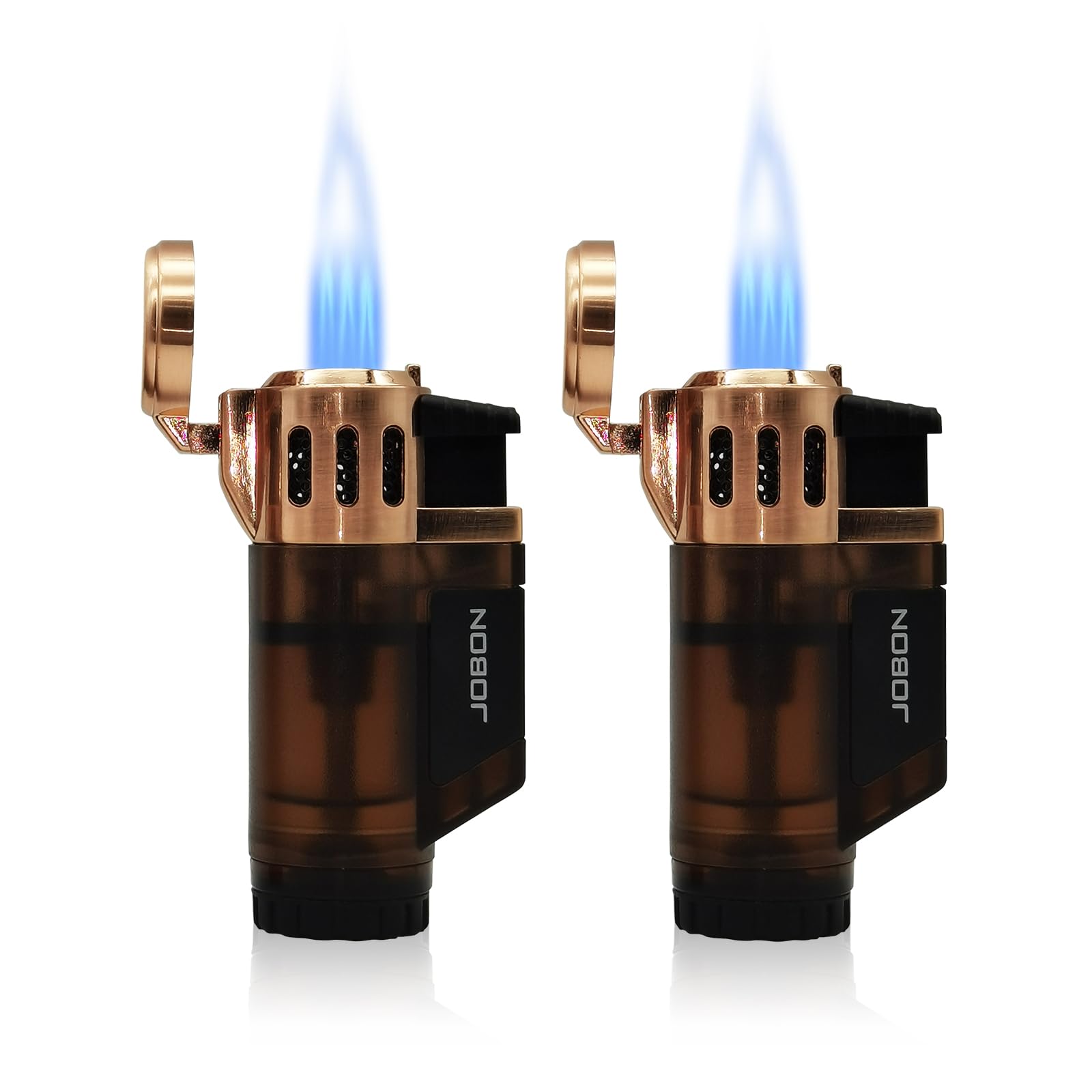 JOBON Triple Jet Flame Torch Lighter, Butane Refillable Gas Lighters with a Gift Box, 2 Pack (Butane Not Included) (Gold)