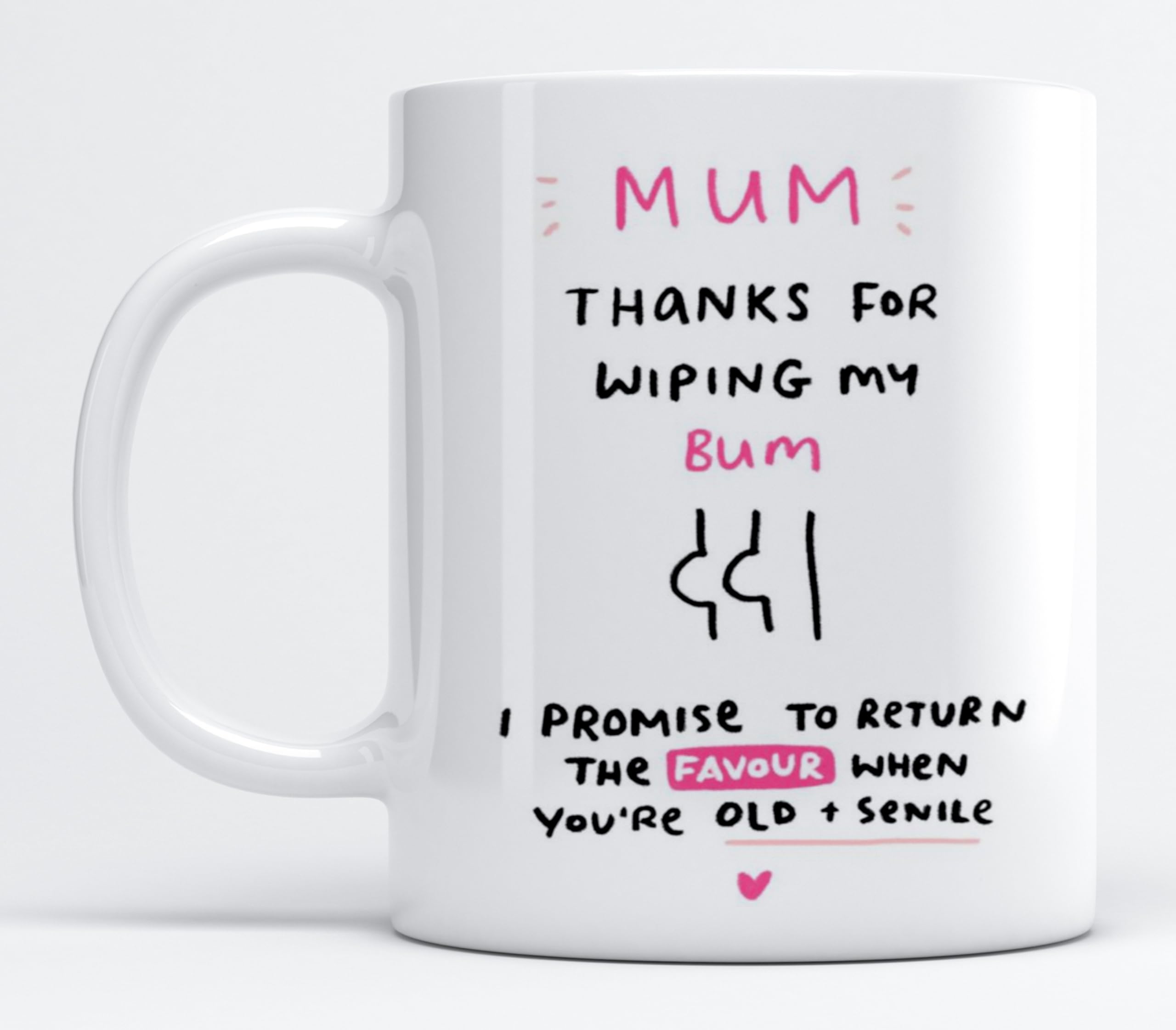 EKAMTea Mug Gift for Mother’s Day “Mum Thanks for Wiping My Bum ' I Promise to Return The Favour When You're Old + Senile Lovely Gift for Mom's Birthay (11oz Mug)