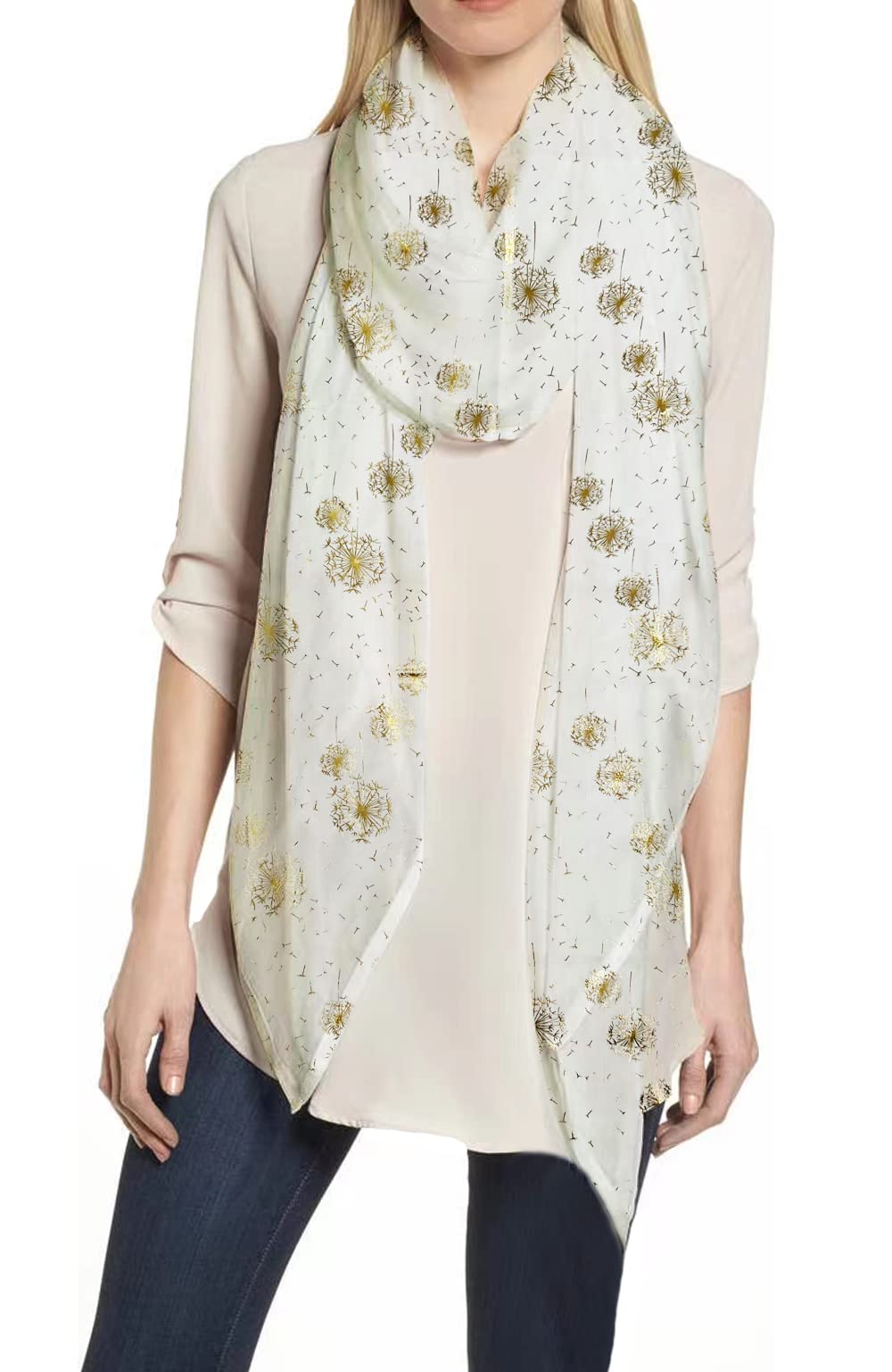 Lina & Lily Dandelion Metallic Foil Women's Scarf Shawl Lightweight