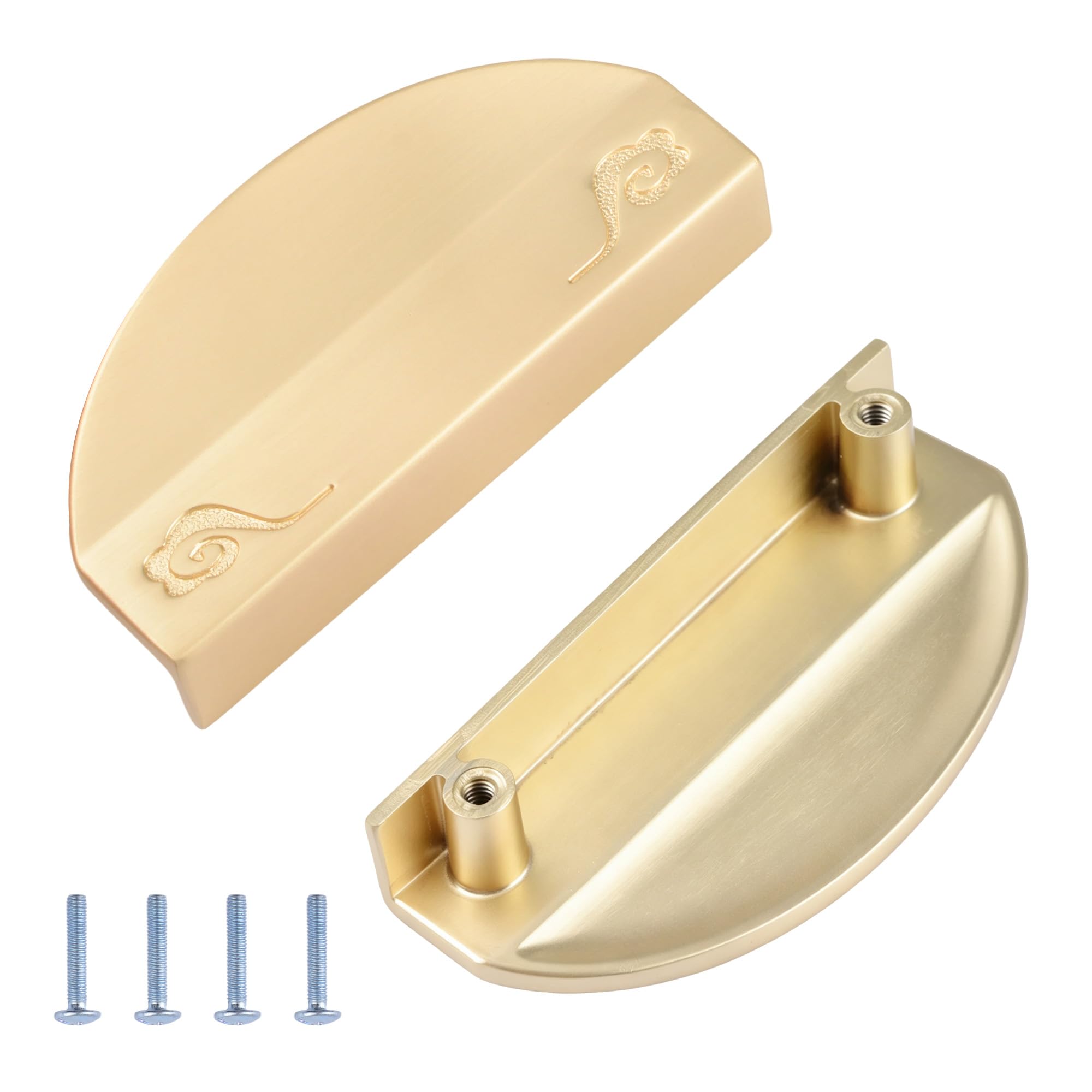 MOROBOR Auspicious Cloud Brushed Fan Pulls, 2pcs Zinc Alloy Vintage Brass Decorative Handles, Embossed Unique Shape Furniture Hardware for Cabinet Drawer Wardrobe Closet — image 1