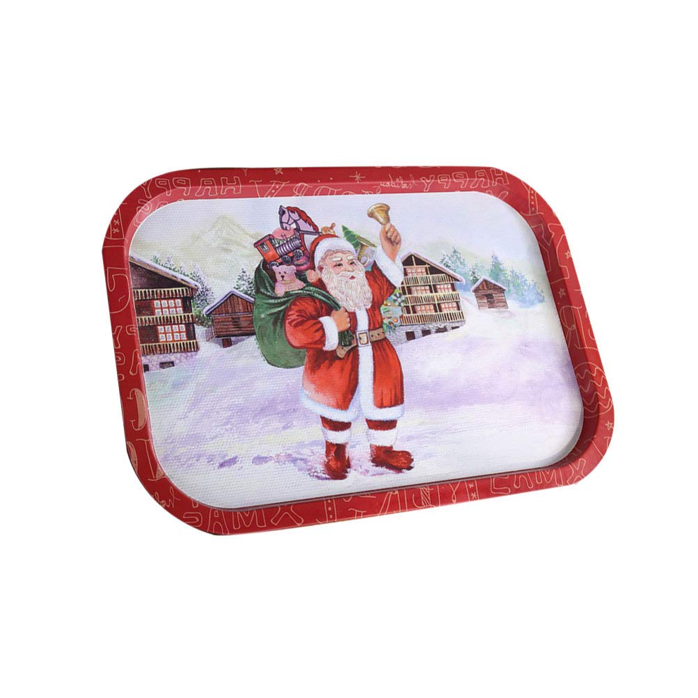 Amosfun Christmas Tinplate Platter Iron Metal Santa Claus Serving Plate Holiday Fruit Snacks Nuts Tray Dishes for Xmas Table Decorations 34.5 x 23.5cm