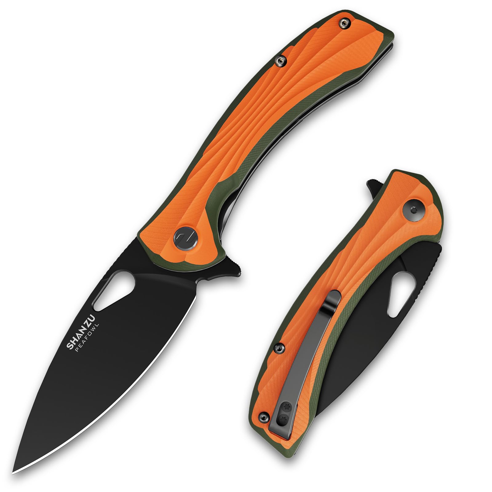 SHAN ZU Pocket Knife 3.2 in, Powder Steel Blade EDC Folding Knife for Men & Women, Utility Survival Knife with G10 Handle & Pocket Clip for Camping Fishing Hiking Hunting-Orange