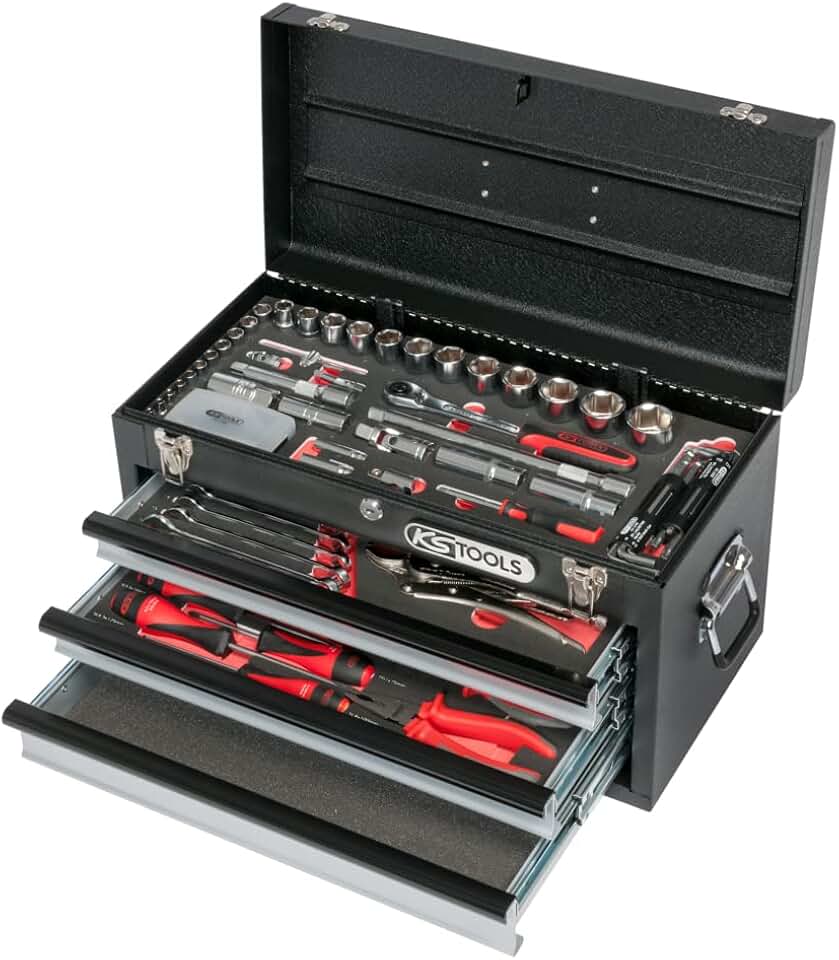 KS Tools - 922.0100 - Coffre à outils ULTIMATE équipé - 3 tiroirs et plateau -Noir - Mallette à outils 114 pièces