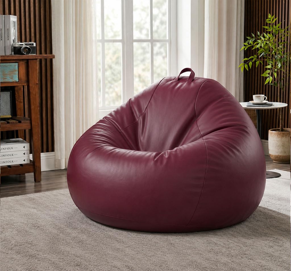 Sattva Classic 2XL Sofa Style Bean Bag Chair with Beans Filled | Faux Leather Bin Bags Sofa with Filled Beans | Large Beanbags for Adults, Home & Office | Pre-Filled Beans Bag - Maroon-picture-13