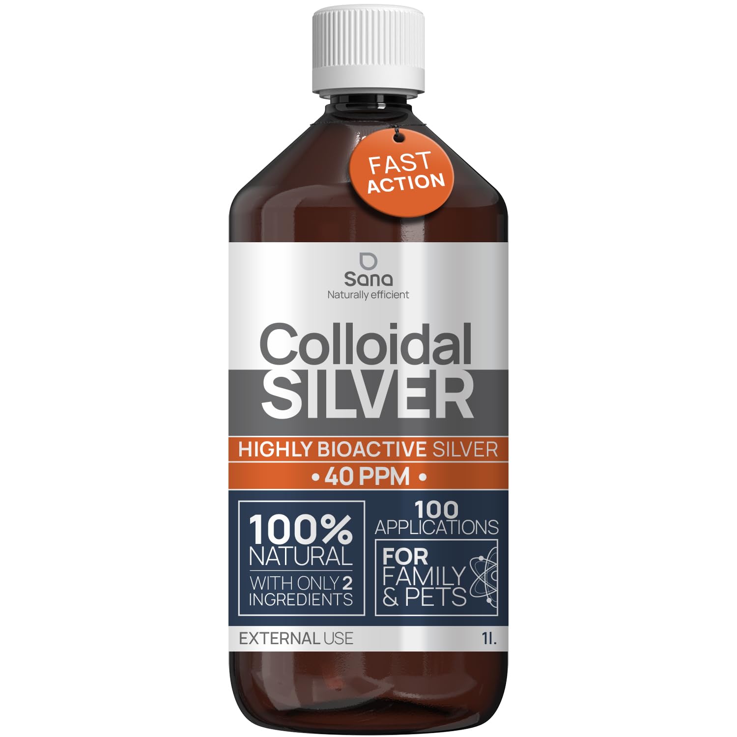 Argent Colloïdal 40 PPM 1000 ml - Supérieur au 15ppm & 20ppm - Oligo élément bio disponible - Liquide 100% Naturel - Pour famille & Animaux