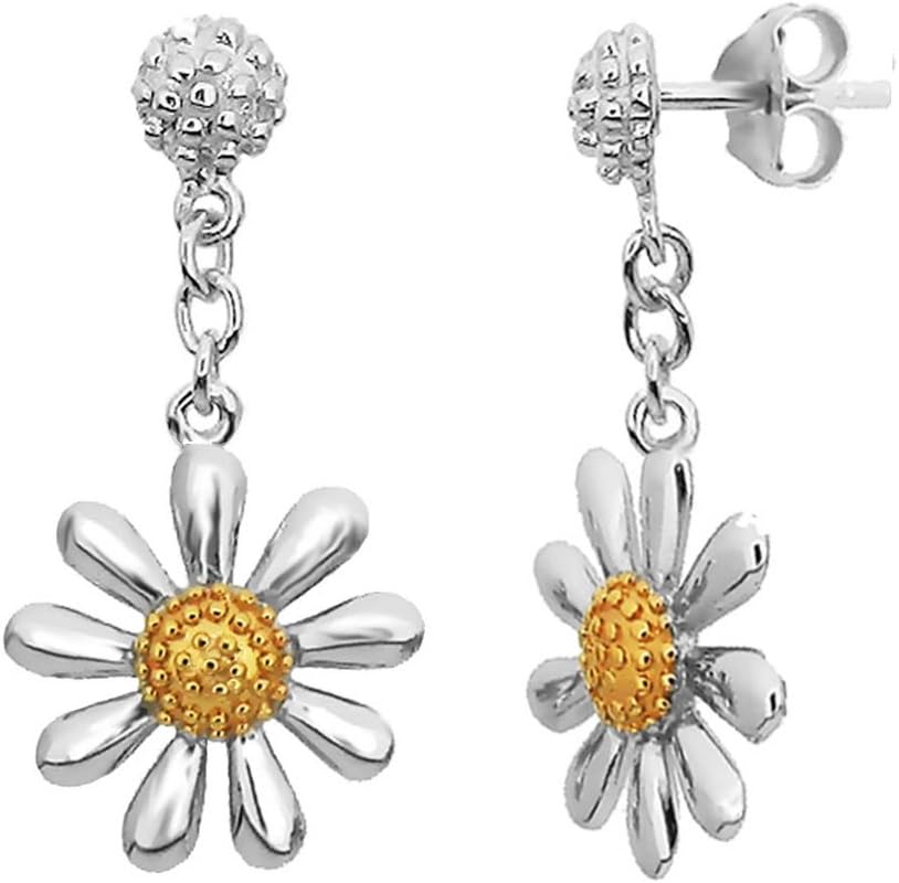 Paul Wright JewelleryPaul Wright 925 Sterling Silver Daisy Drop Earrings, 13mm Daisy with 18ct Gold Plated Centres