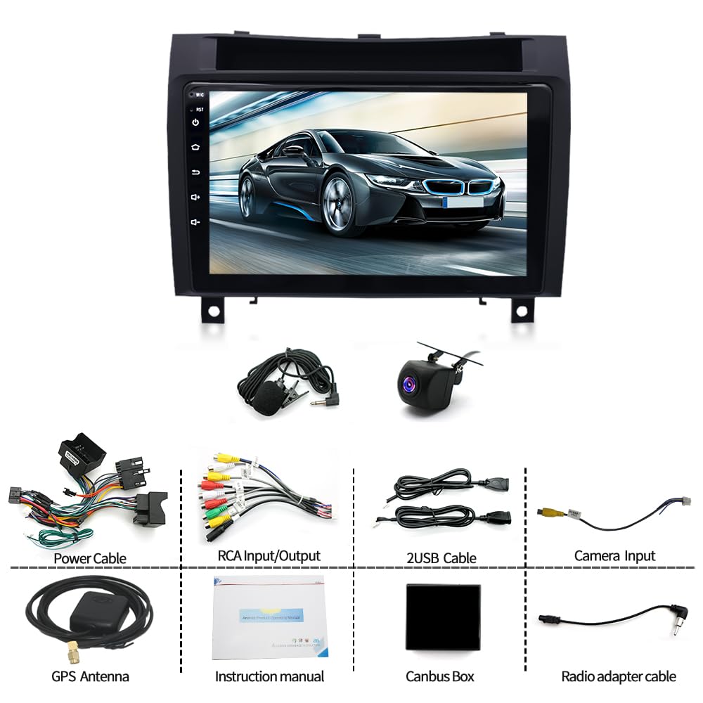 2+64G Android 14 Autoradio für Mercedes SLK R171 W171 2004-2011 GPS Navi mit Wireless Carplay Android Auto 9 Zoll DAB 2 Din Radio für Mercedes SLK Radio Bluetooth WiFi SWC AHD Rückfahrkamera FM/RDS