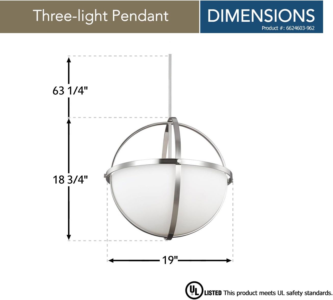 Sea Gull Lighting 6624603-962 Alturas Three Light Pendant Brushed Nickel