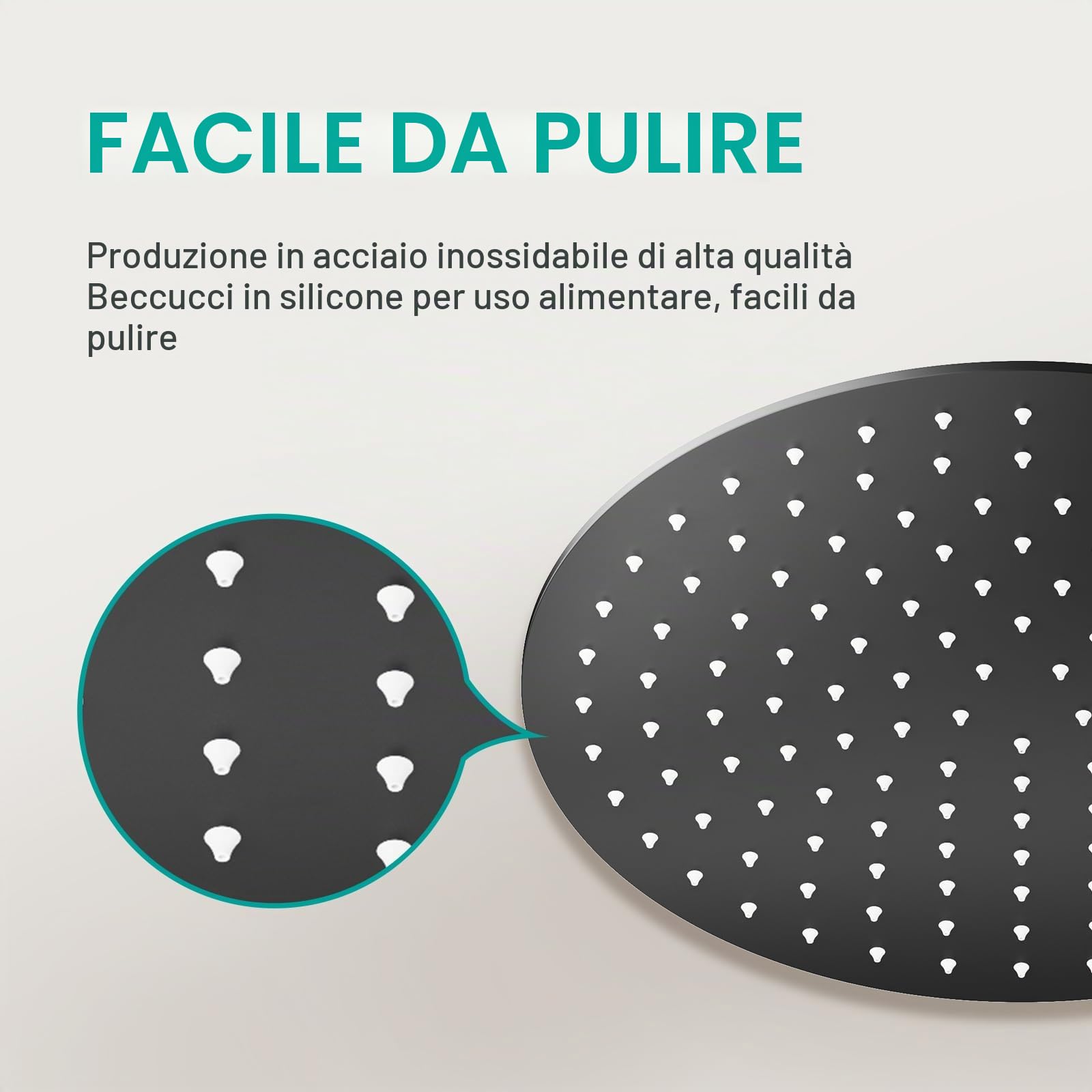 Docce Fisso Rotondo Soffione Doccia a Pioggia in Acciaio Inox Soffione Doccia a Pioggia con Getti In Silicone Anticalcare 304 Acciaio Inox Ultra Sottile (Nero, 30 cm)