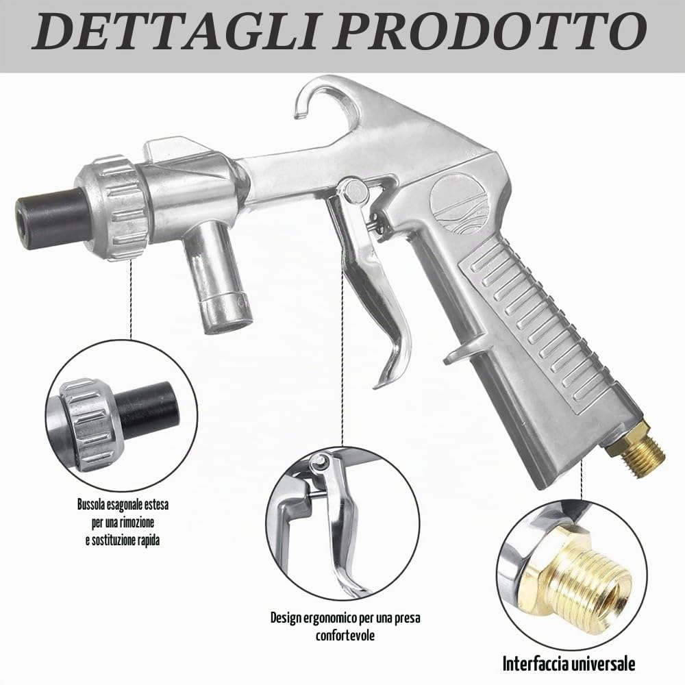 Pistola Sabbiatrice per Compressore 13 Ugelli Tubo in Gomma 1M Portatile